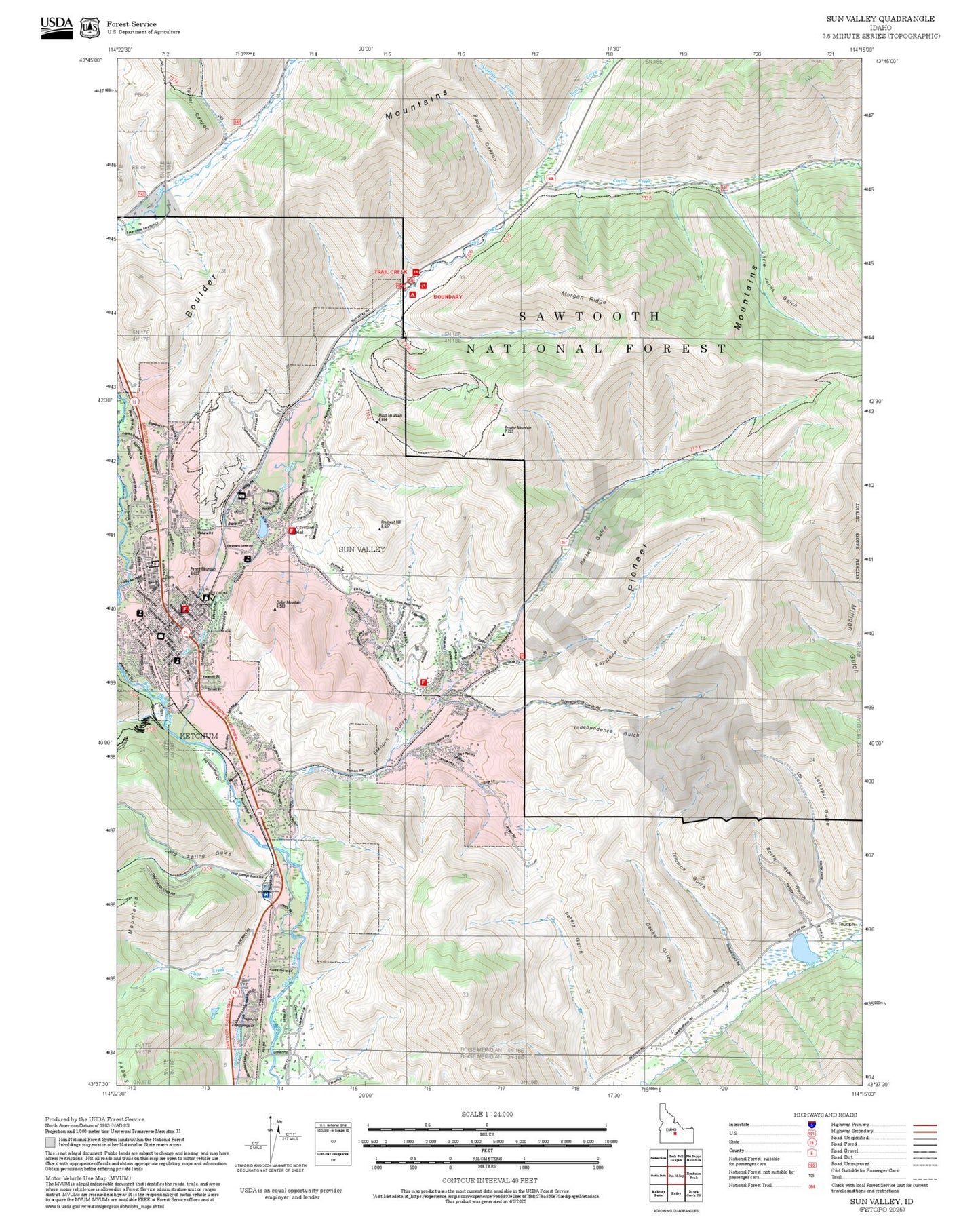 2025 Forest Service Topo Map of Sun Valley Idaho