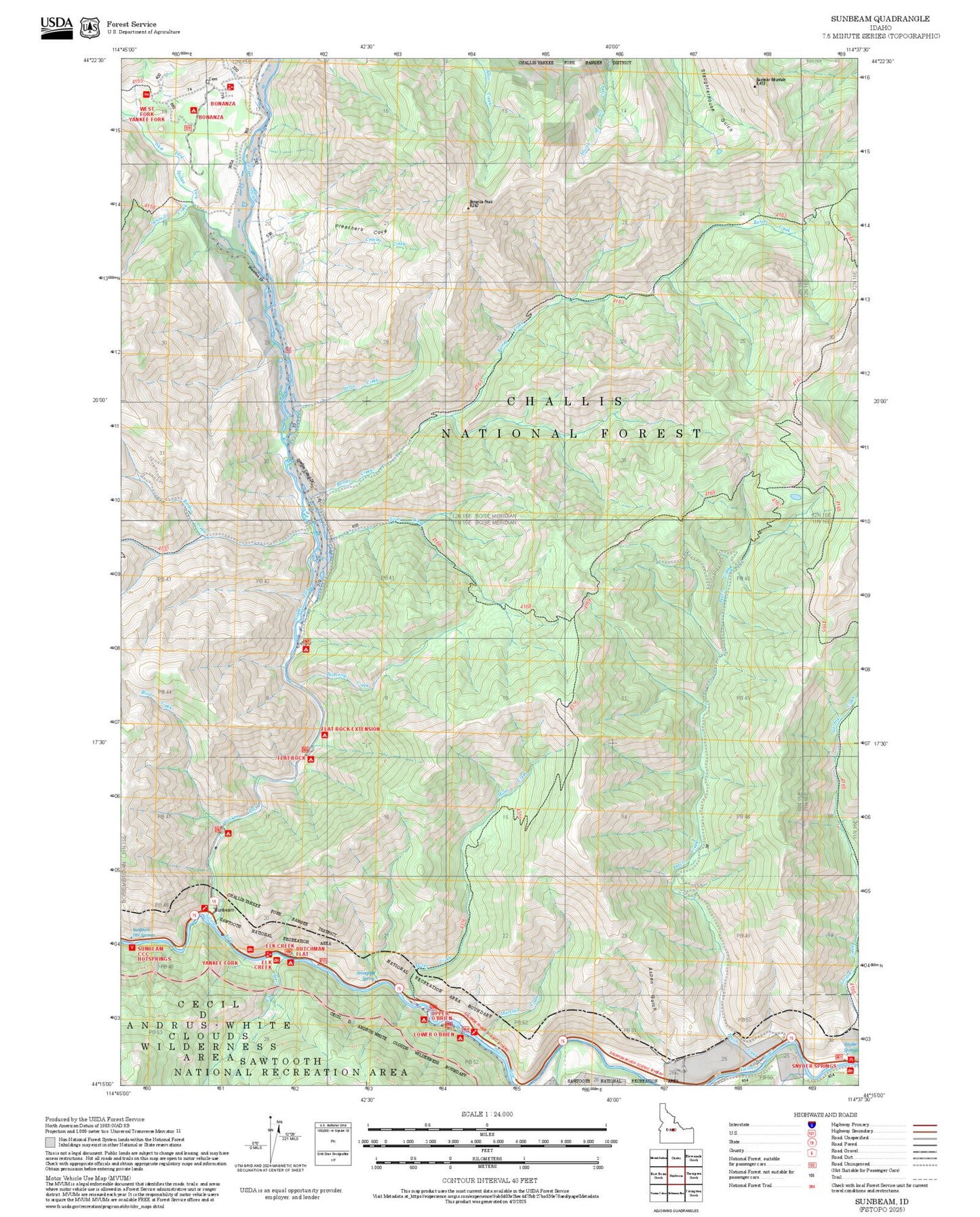 2025 Forest Service Topo Map of Sunbeam Idaho