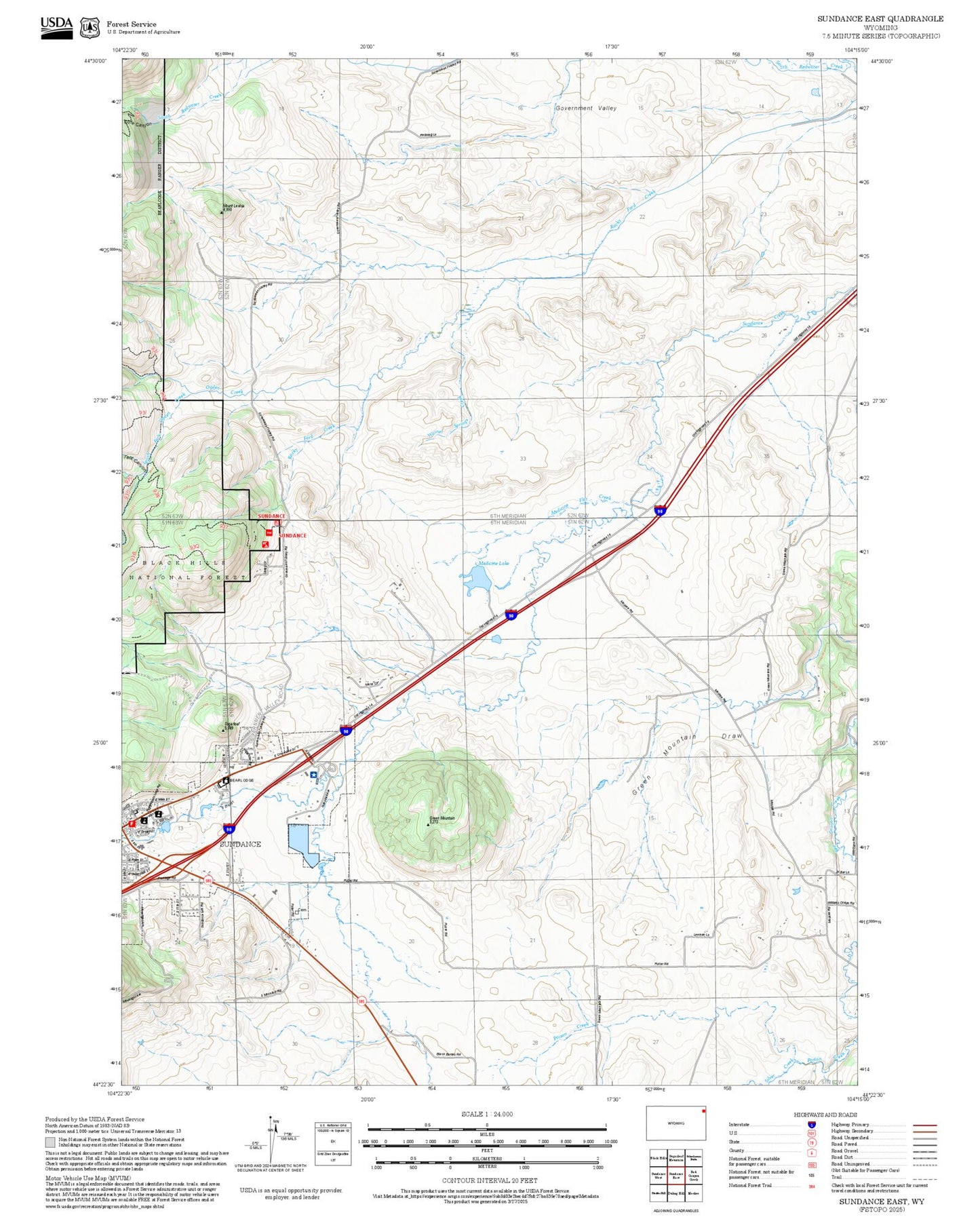 2025 Forest Service Topo Map of Sundance East Wyoming