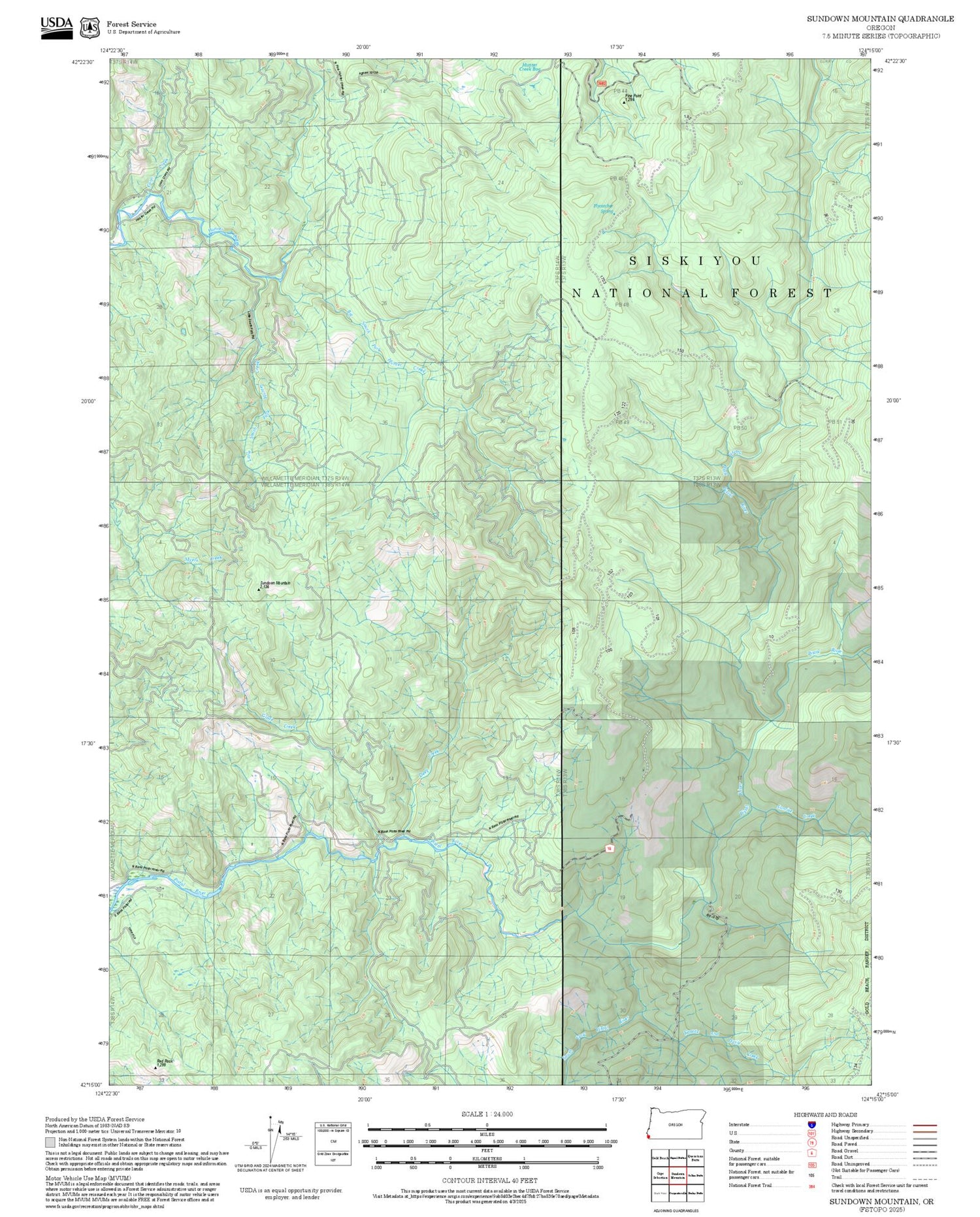 2025 Forest Service Topo Map of Sundown Mountain Oregon