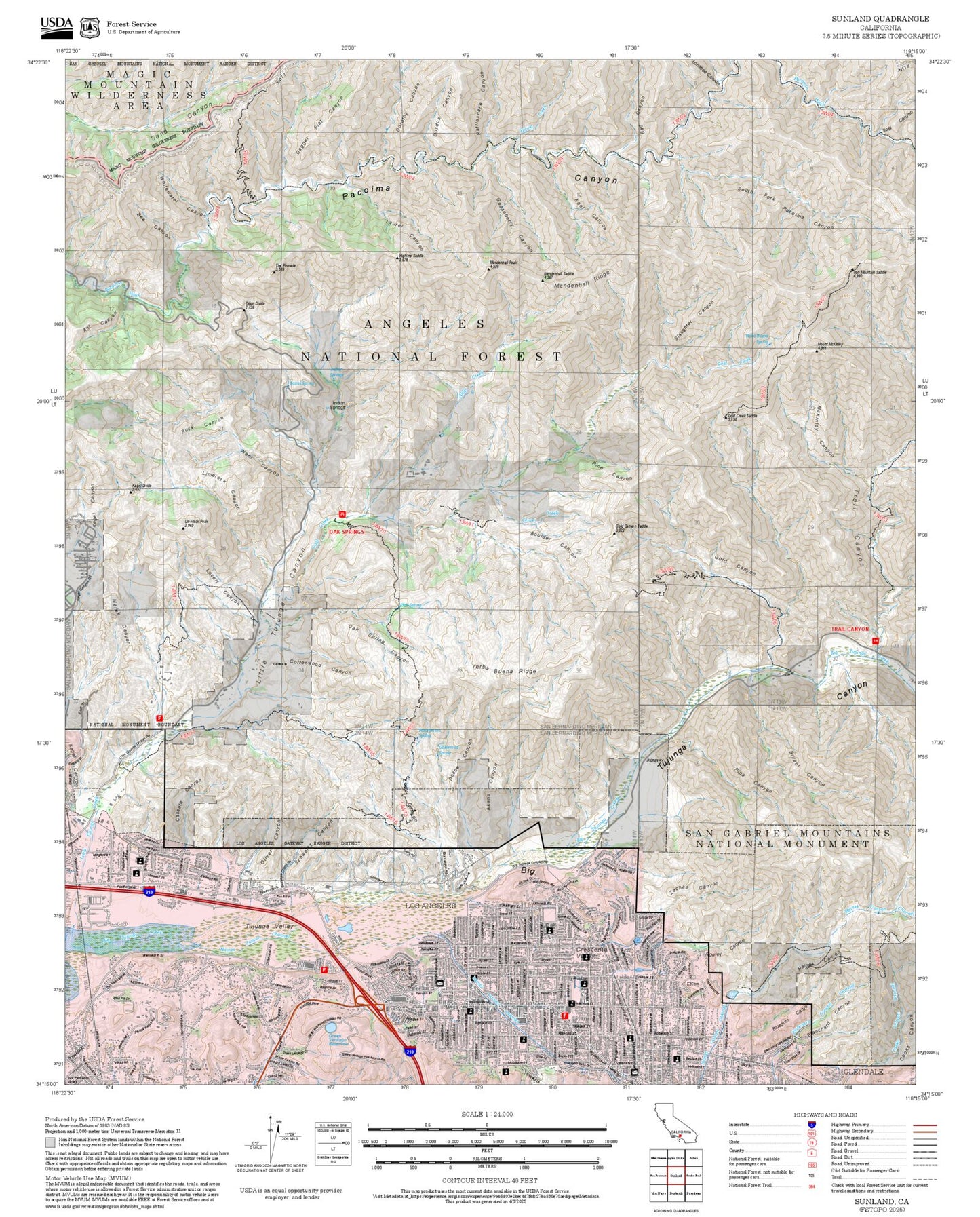 2025 Forest Service Topo Map of Sunland California