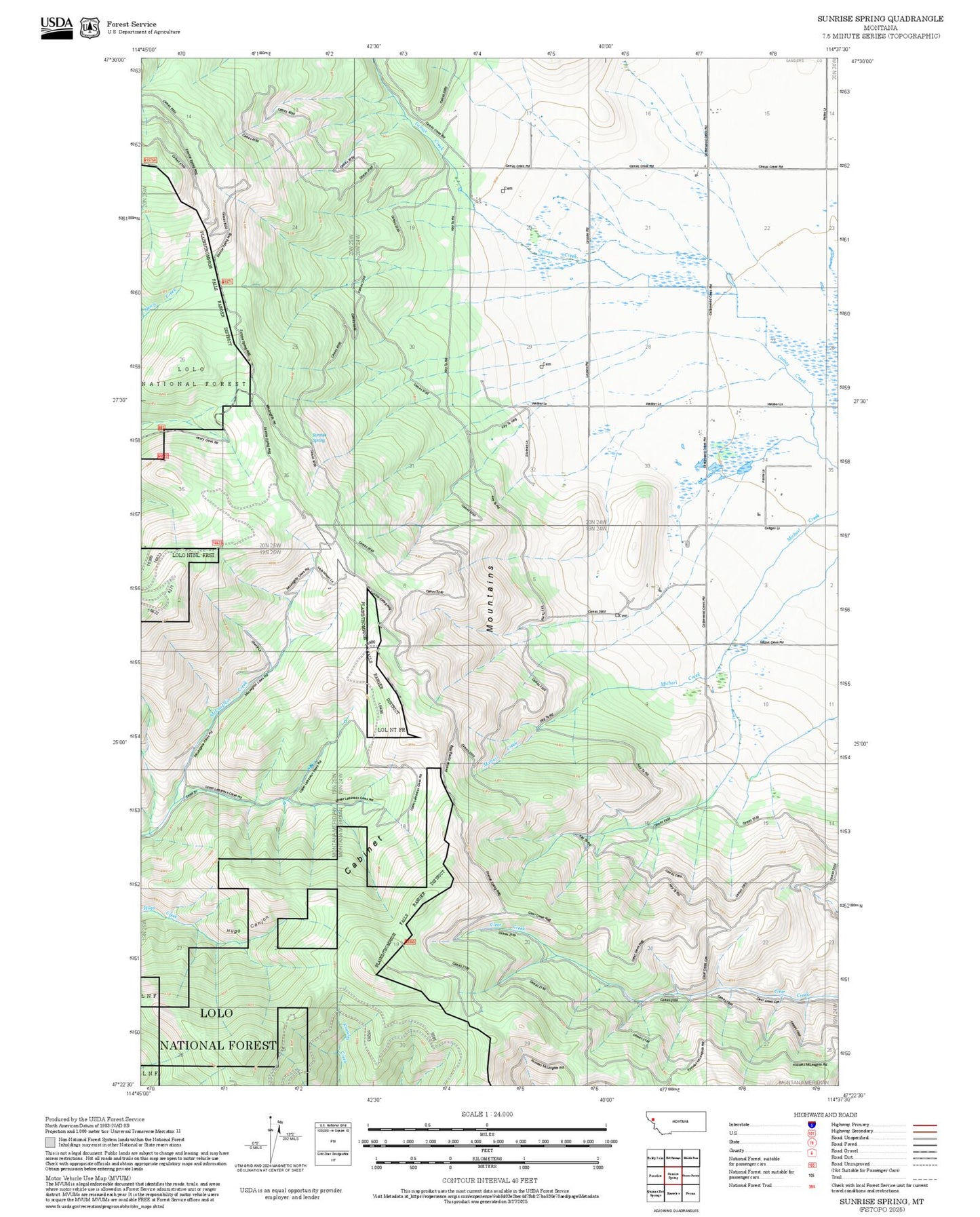 2025 Forest Service Topo Map of Sunrise Spring Montana