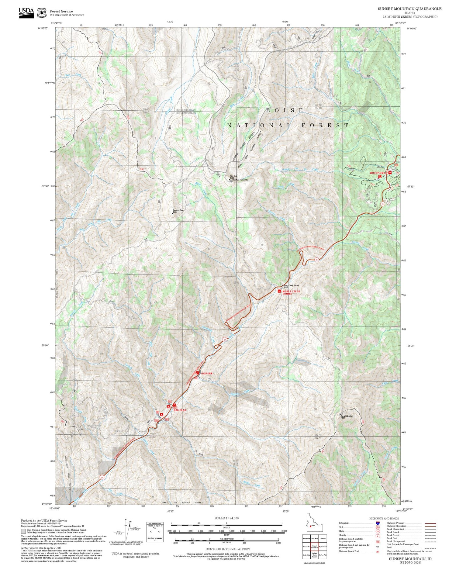 2025 Forest Service Topo Map of Sunset Mountain Idaho