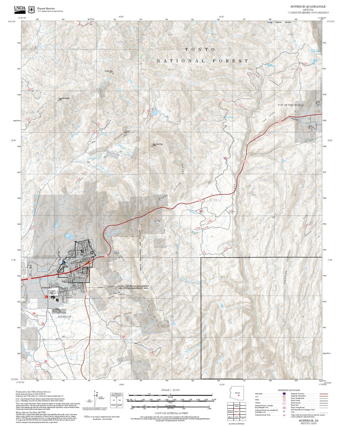 2025 Forest Service Topo Map of Superior Arizona