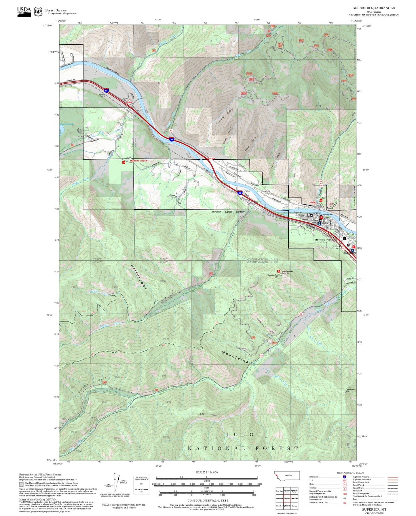 2025 Forest Service Topo Map of Superior Montana