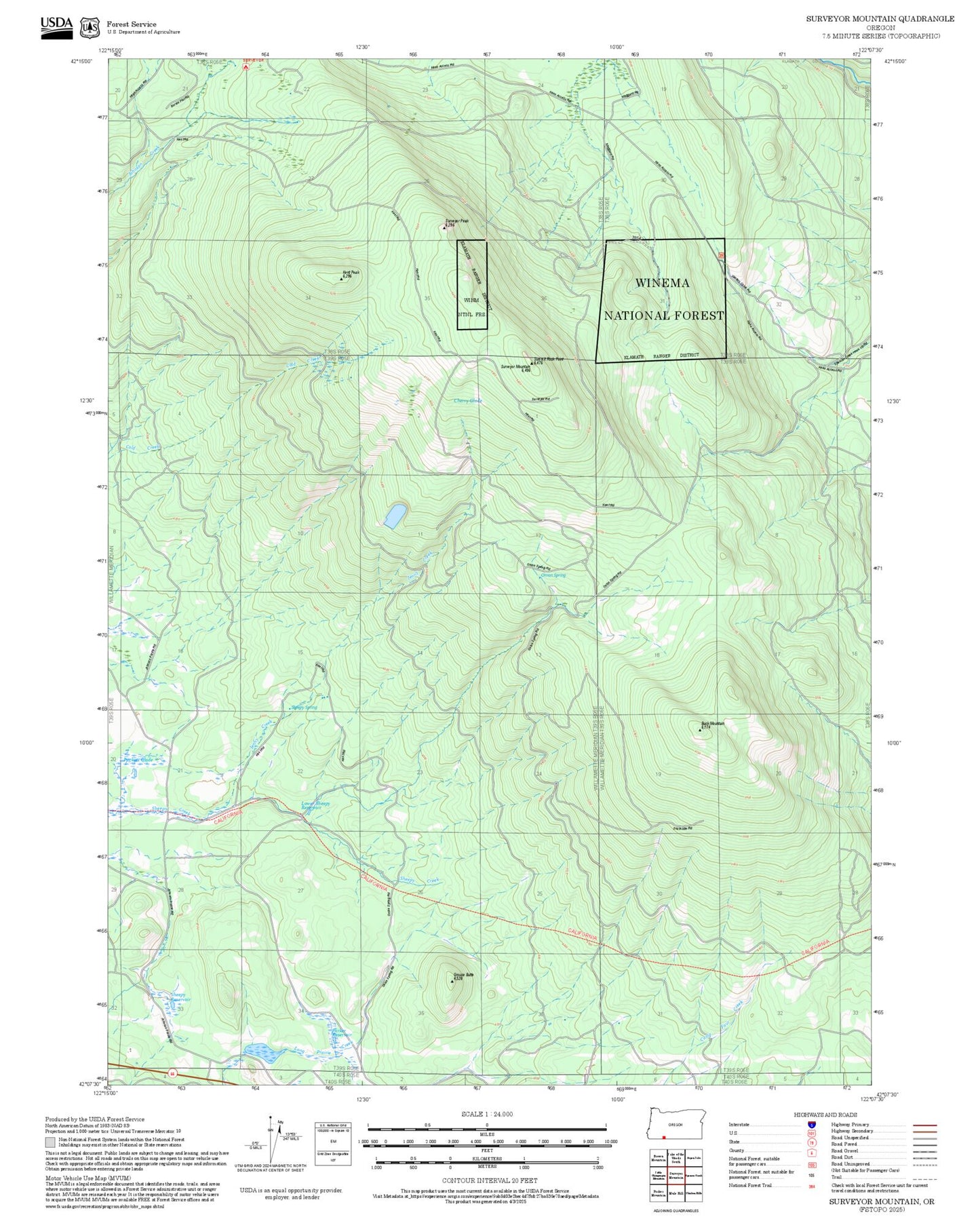 2025 Forest Service Topo Map of Surveyor Mountain Oregon
