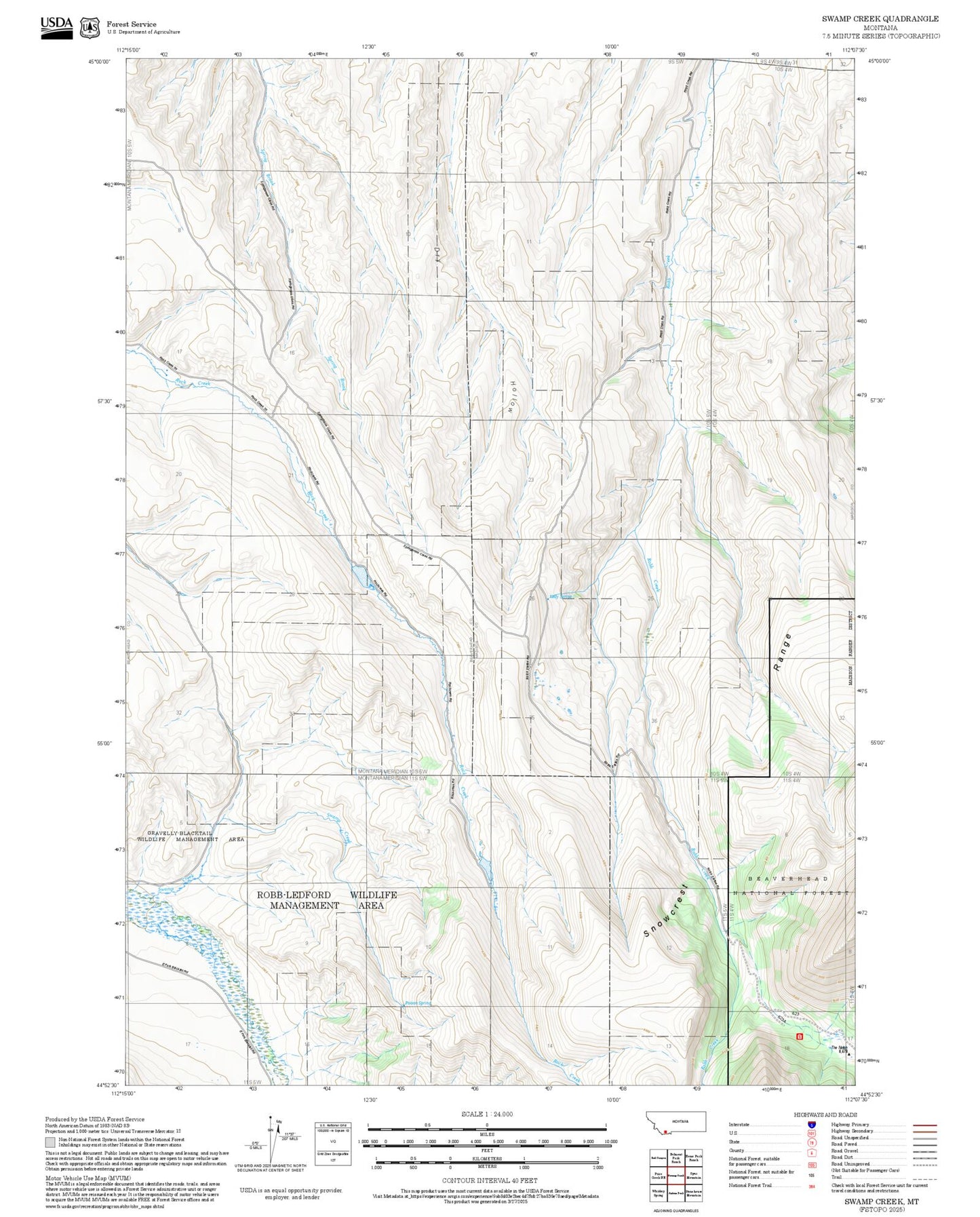 2025 Forest Service Topo Map of Swamp Creek Montana