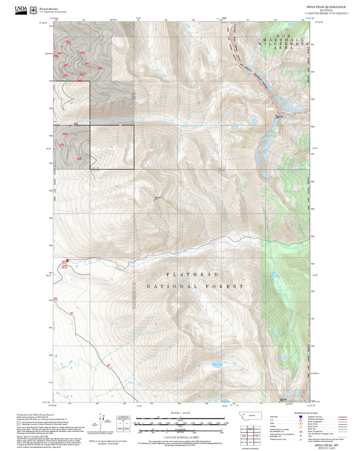 2025 Forest Service Topo Map of Swan Peak Montana