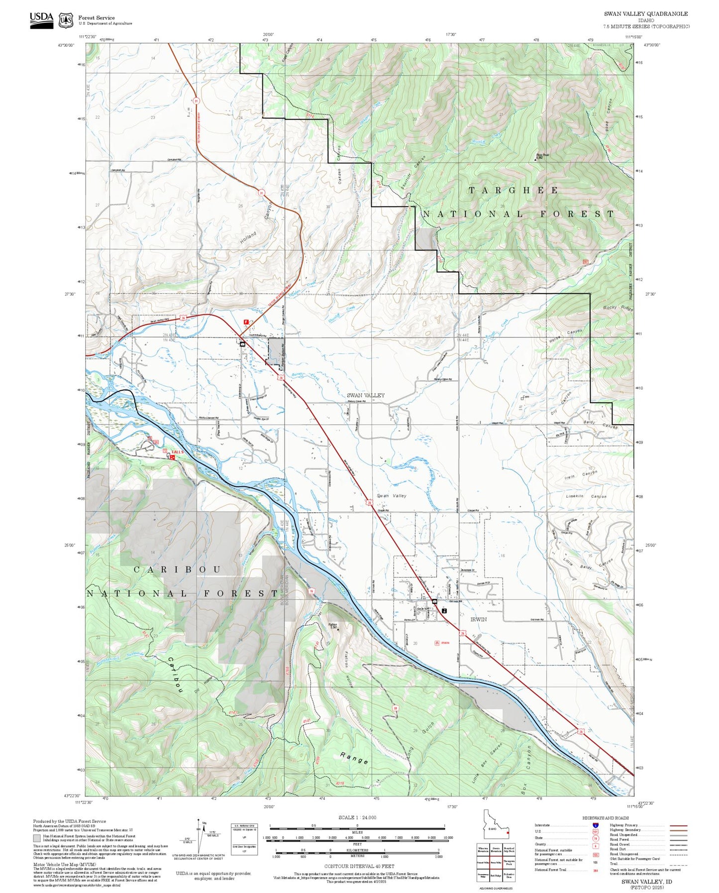 2025 Forest Service Topo Map of Swan Valley Idaho