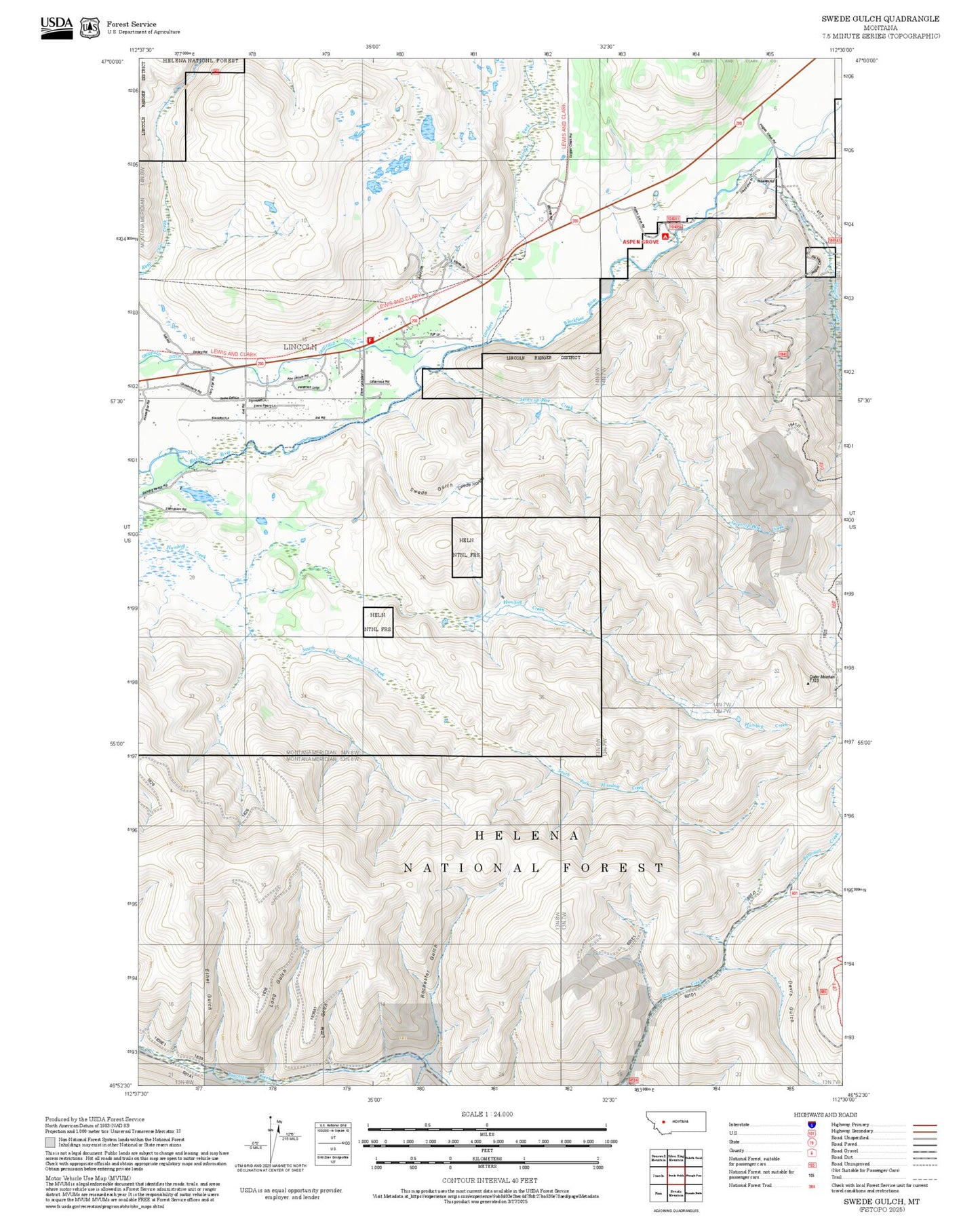2025 Forest Service Topo Map of Swede Gulch Montana