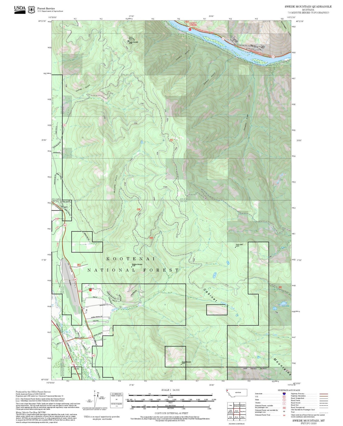 2025 Forest Service Topo Map of Swede Mountain Montana