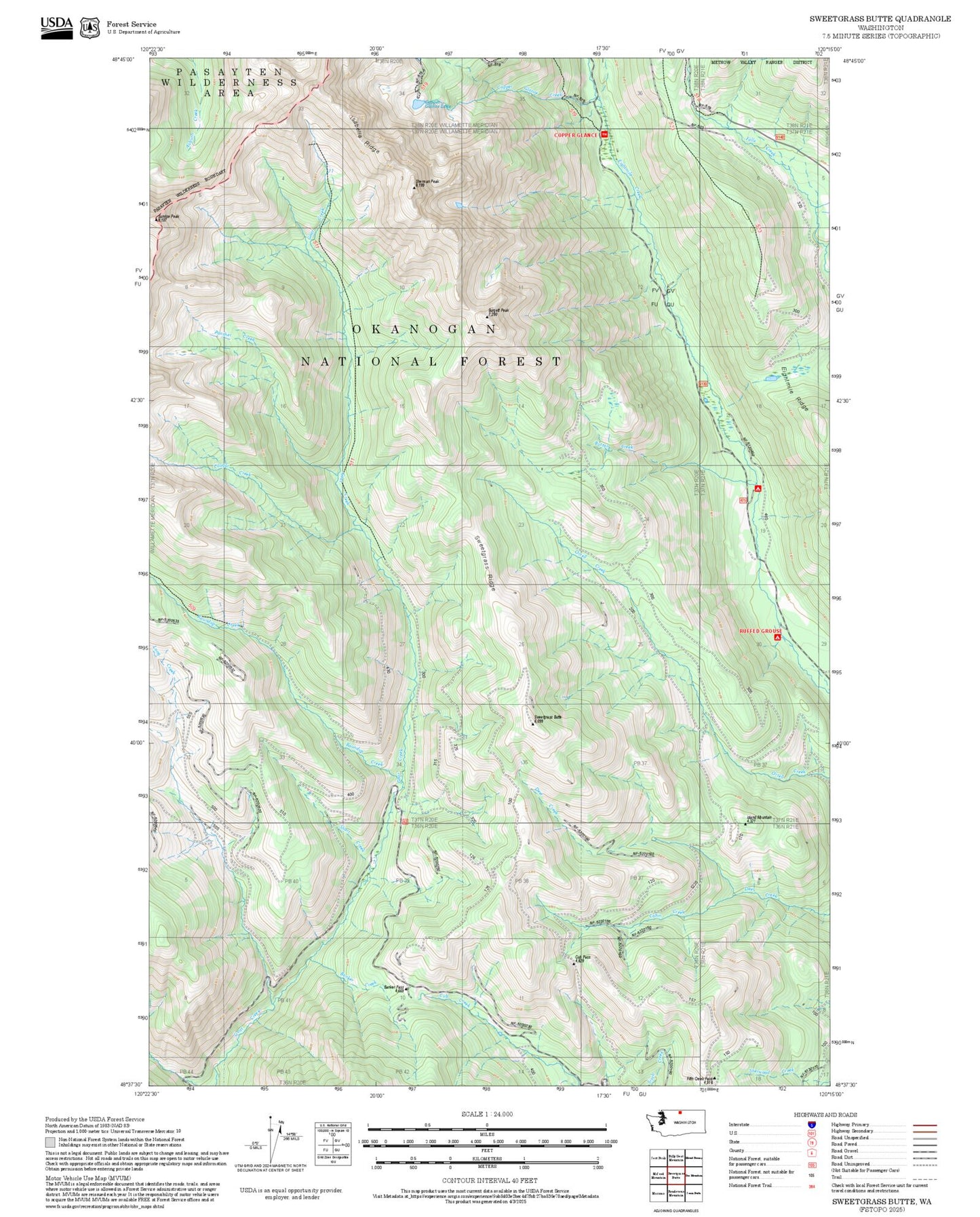 2025 Forest Service Topo Map of Sweetgrass Butte Washington