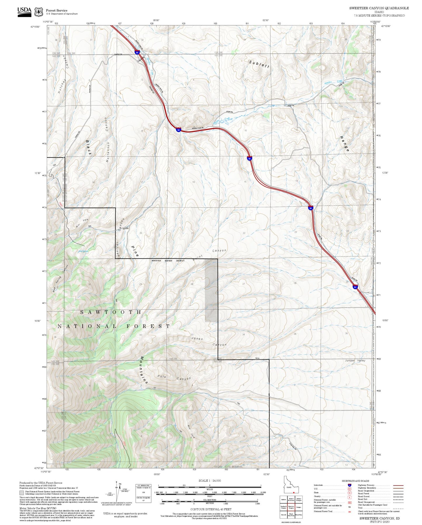 2025 Forest Service Topo Map of Sweetzer Canyon Idaho