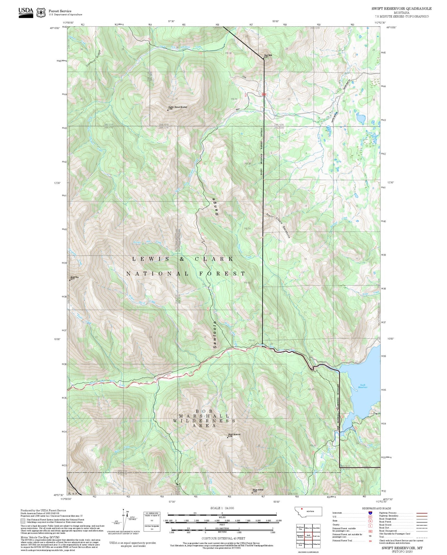2025 Forest Service Topo Map of Swift Reservoir Montana