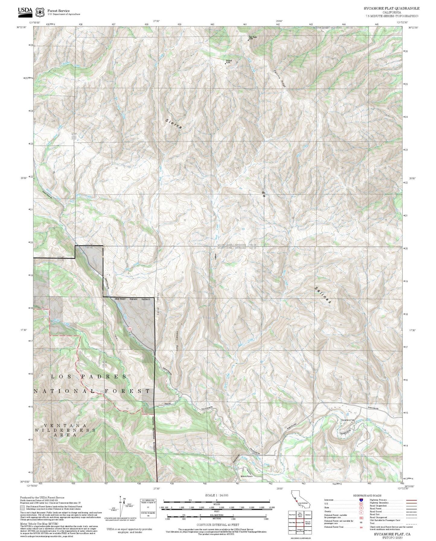 2025 Forest Service Topo Map of Sycamore Flat California