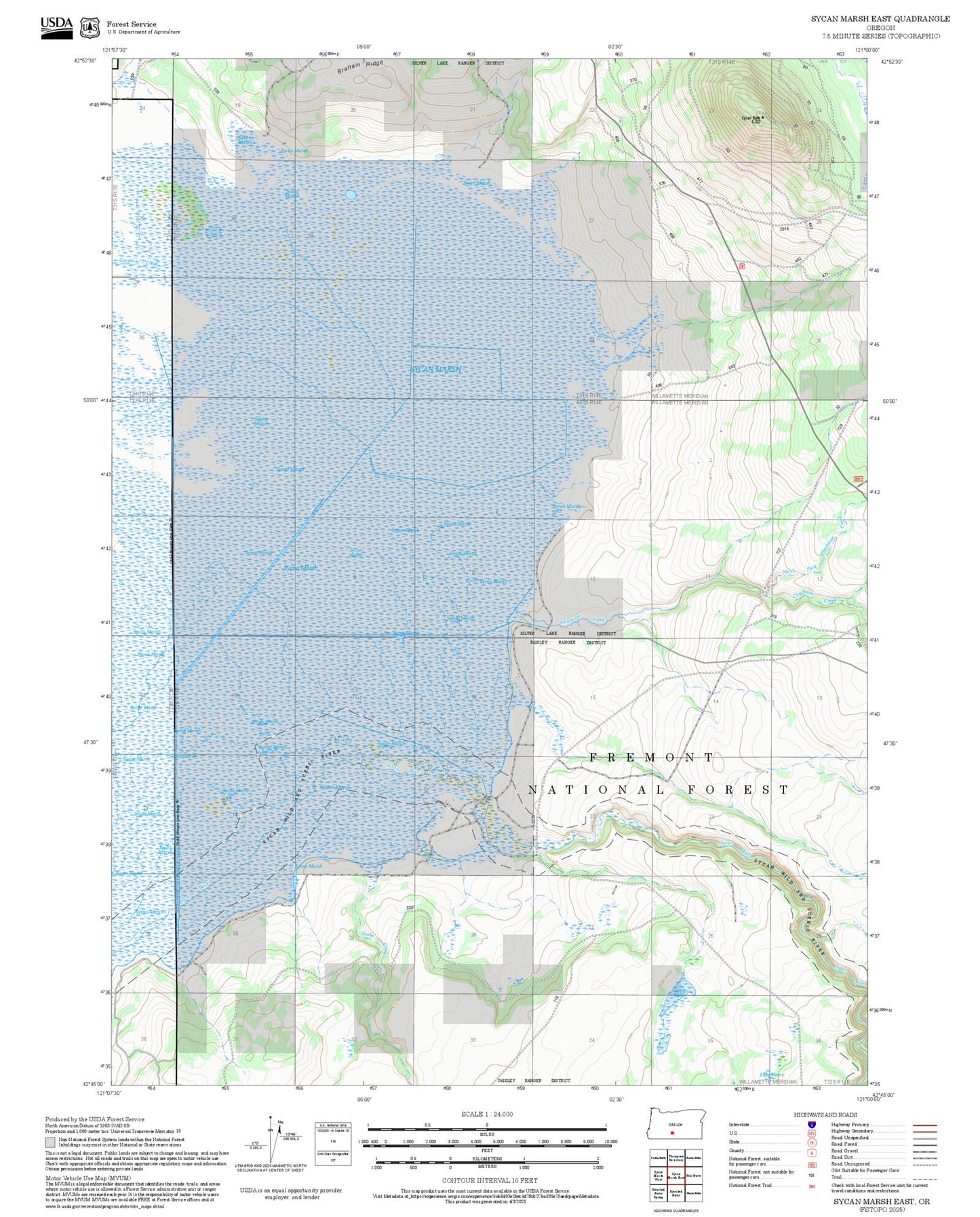 2025 Forest Service Topo Map of Sycan Marsh East Oregon