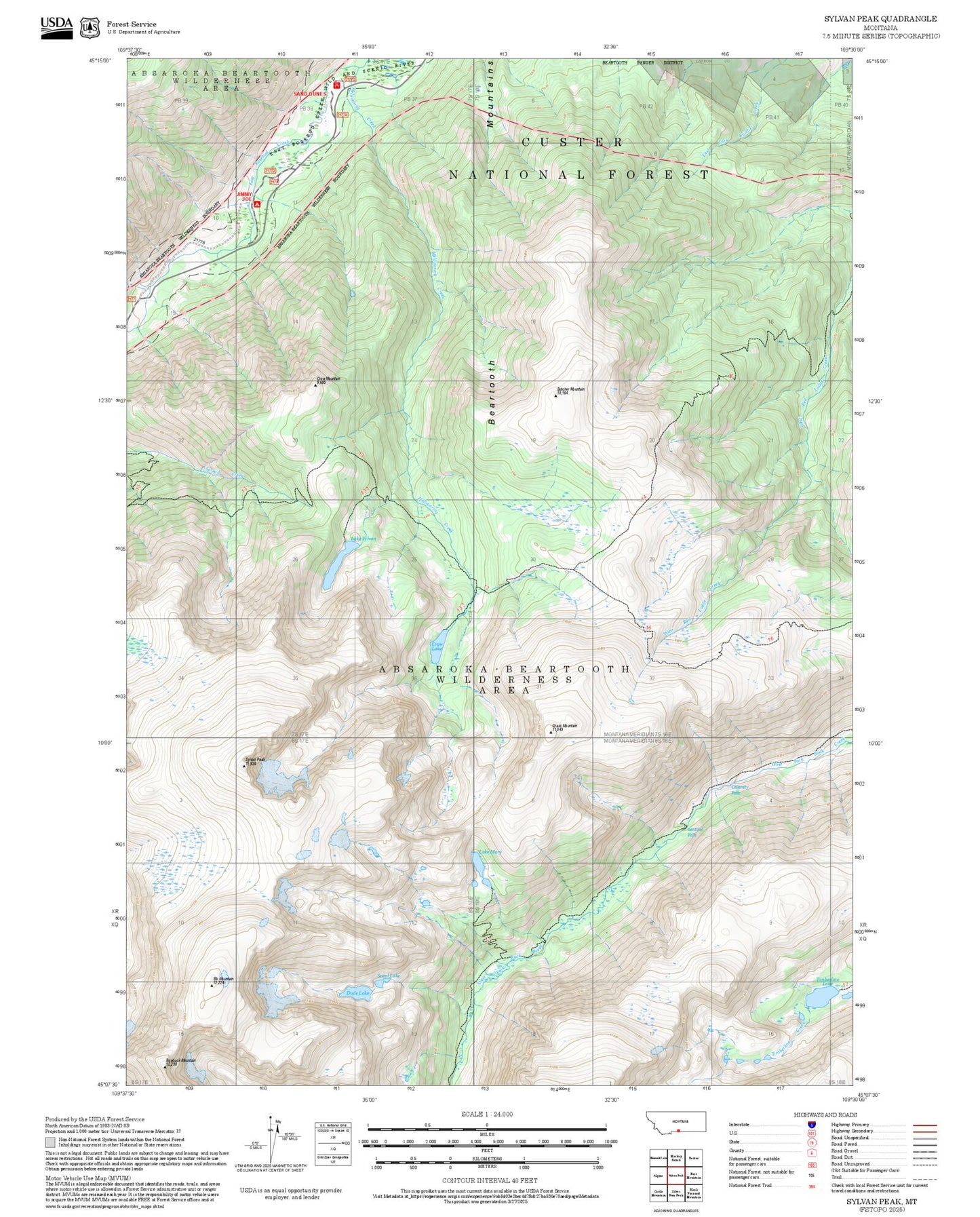2025 Forest Service Topo Map of Sylvan Peak Montana