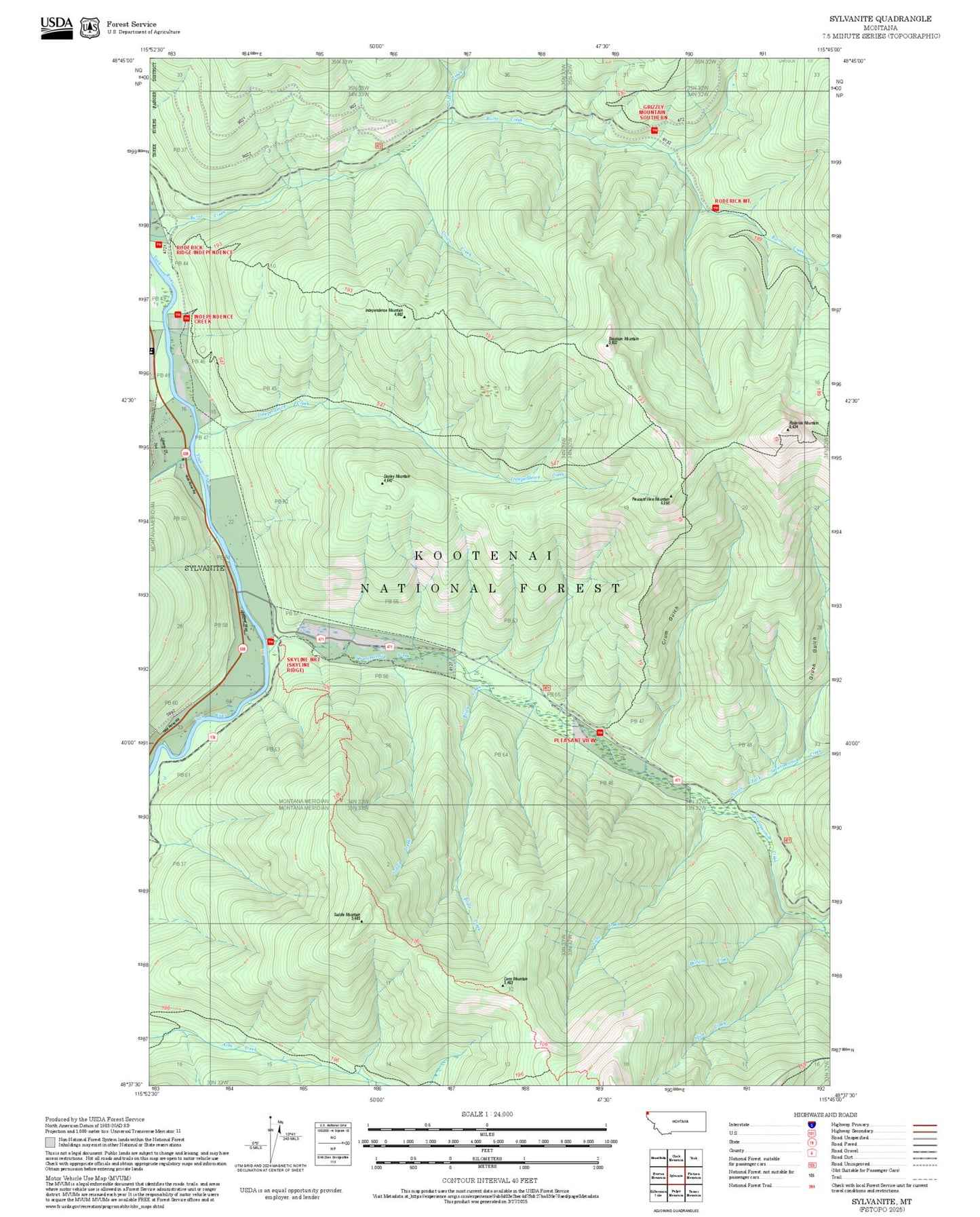 2025 Forest Service Topo Map of Sylvanite Montana