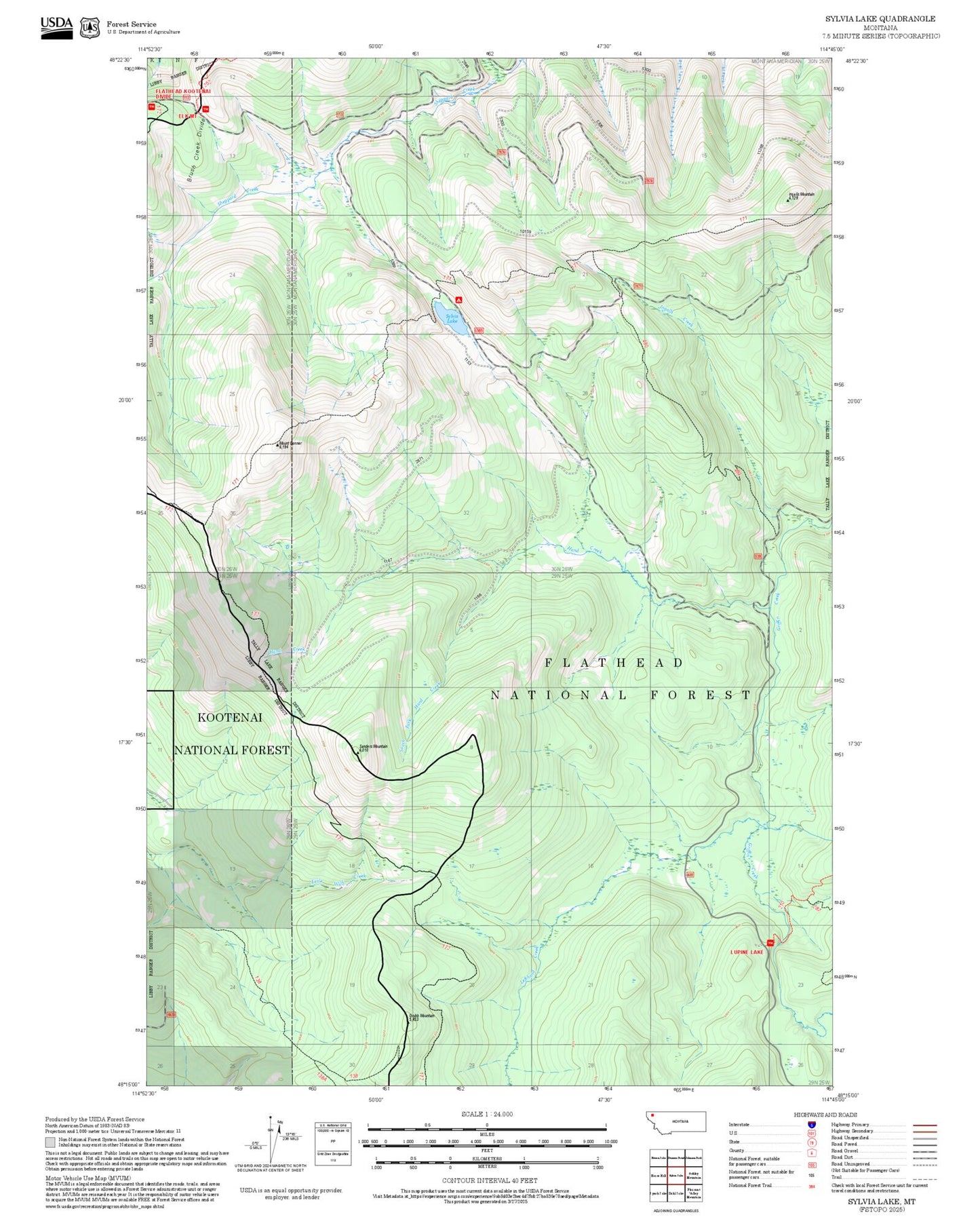 2025 Forest Service Topo Map of Sylvia Lake Montana