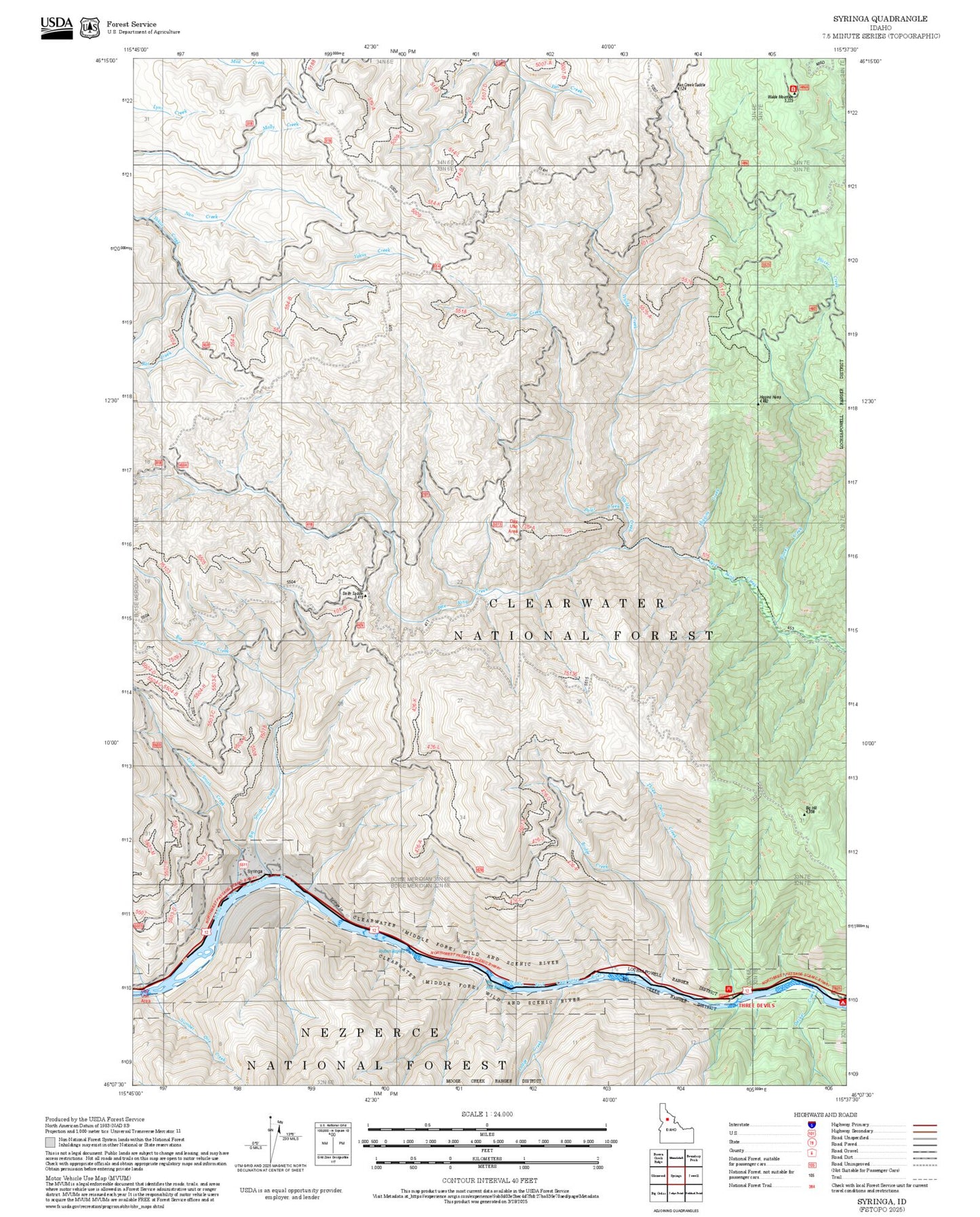 2025 Forest Service Topo Map of Syringa Idaho