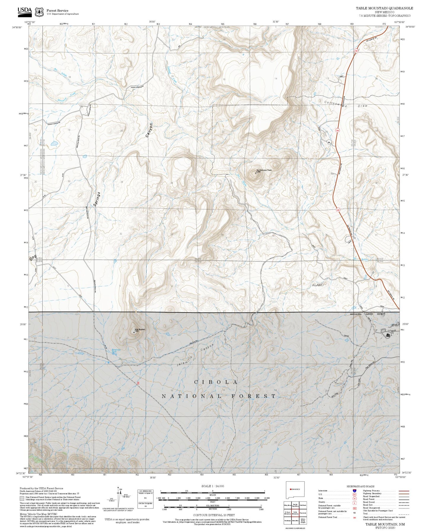 2025 Forest Service Topo Map of Table Mountain New Mexico