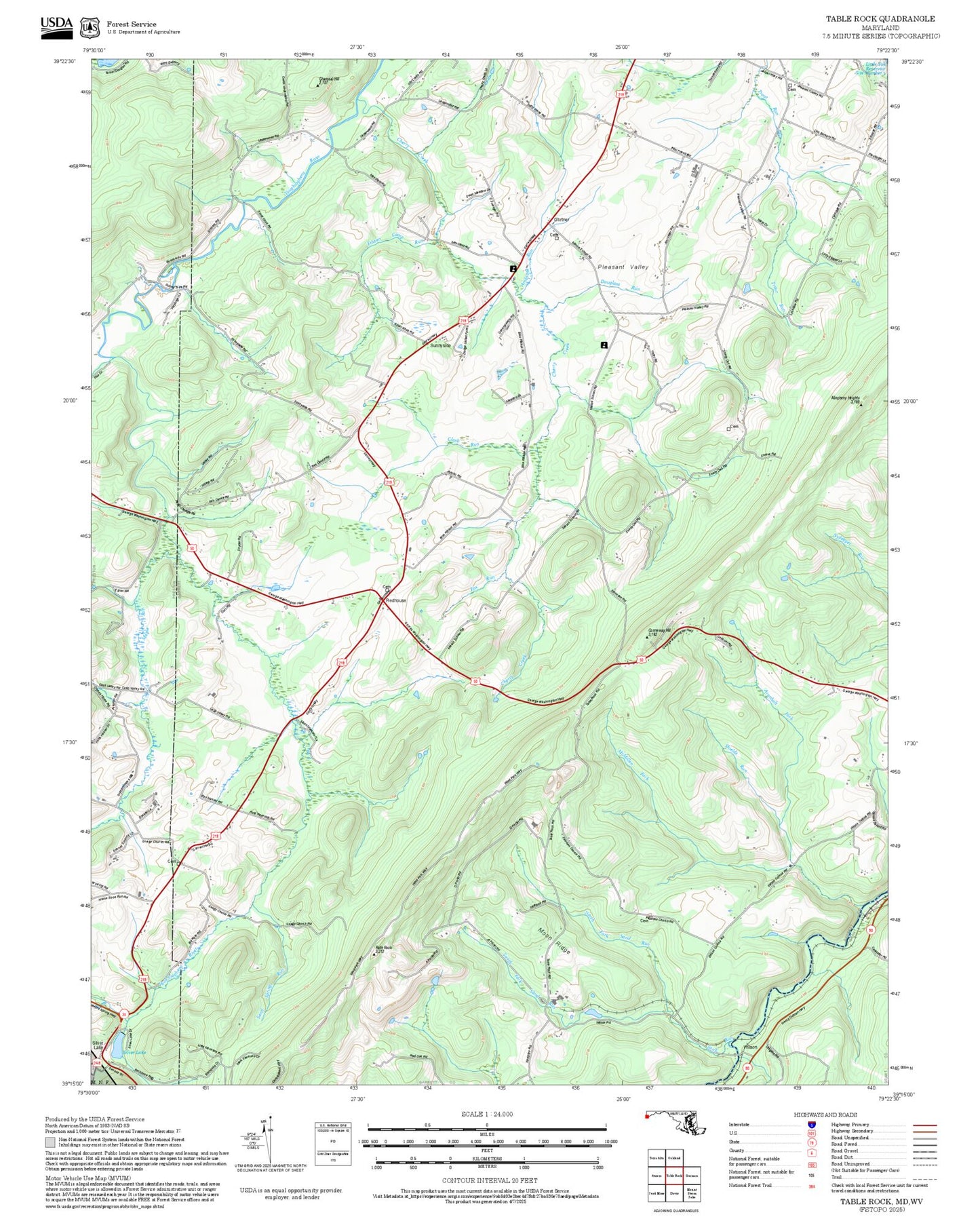 2025 Forest Service Topo Map of Table Rock Maryland