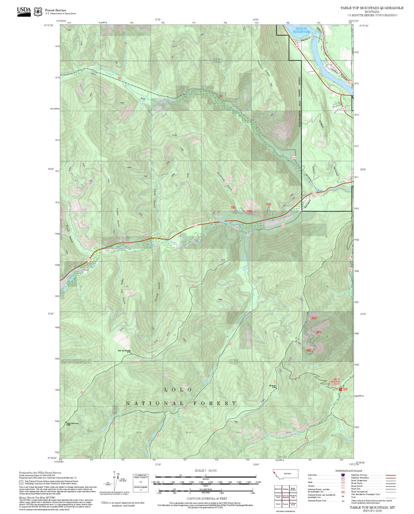 2025 Forest Service Topo Map of Table Top Mountain Montana