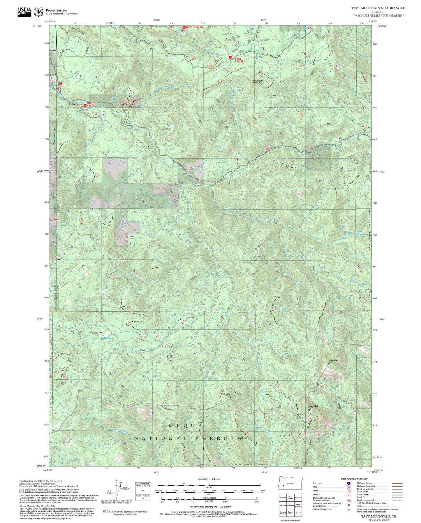 2025 Forest Service Topo Map of Taft Mountain Oregon