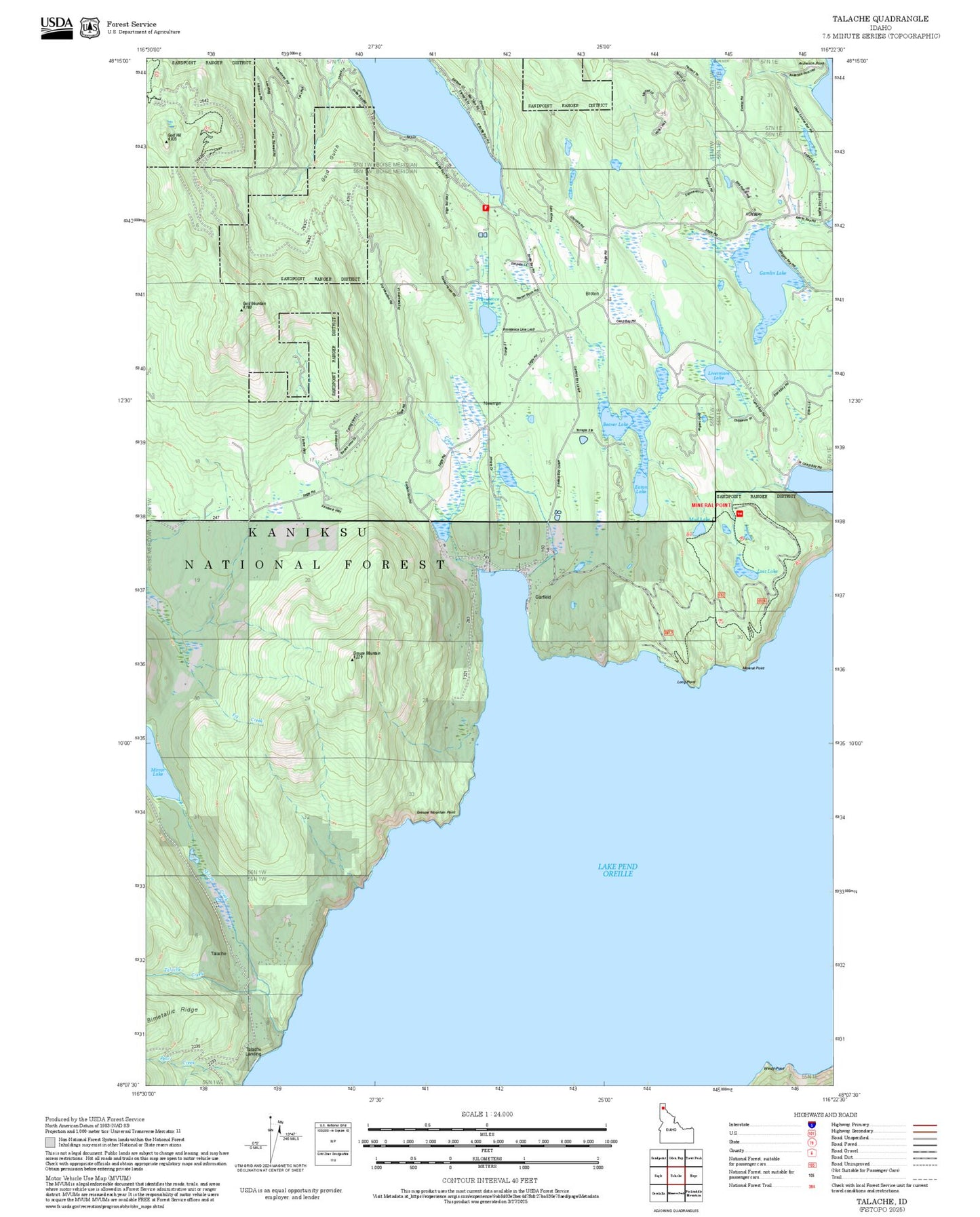 2025 Forest Service Topo Map of Talache Idaho
