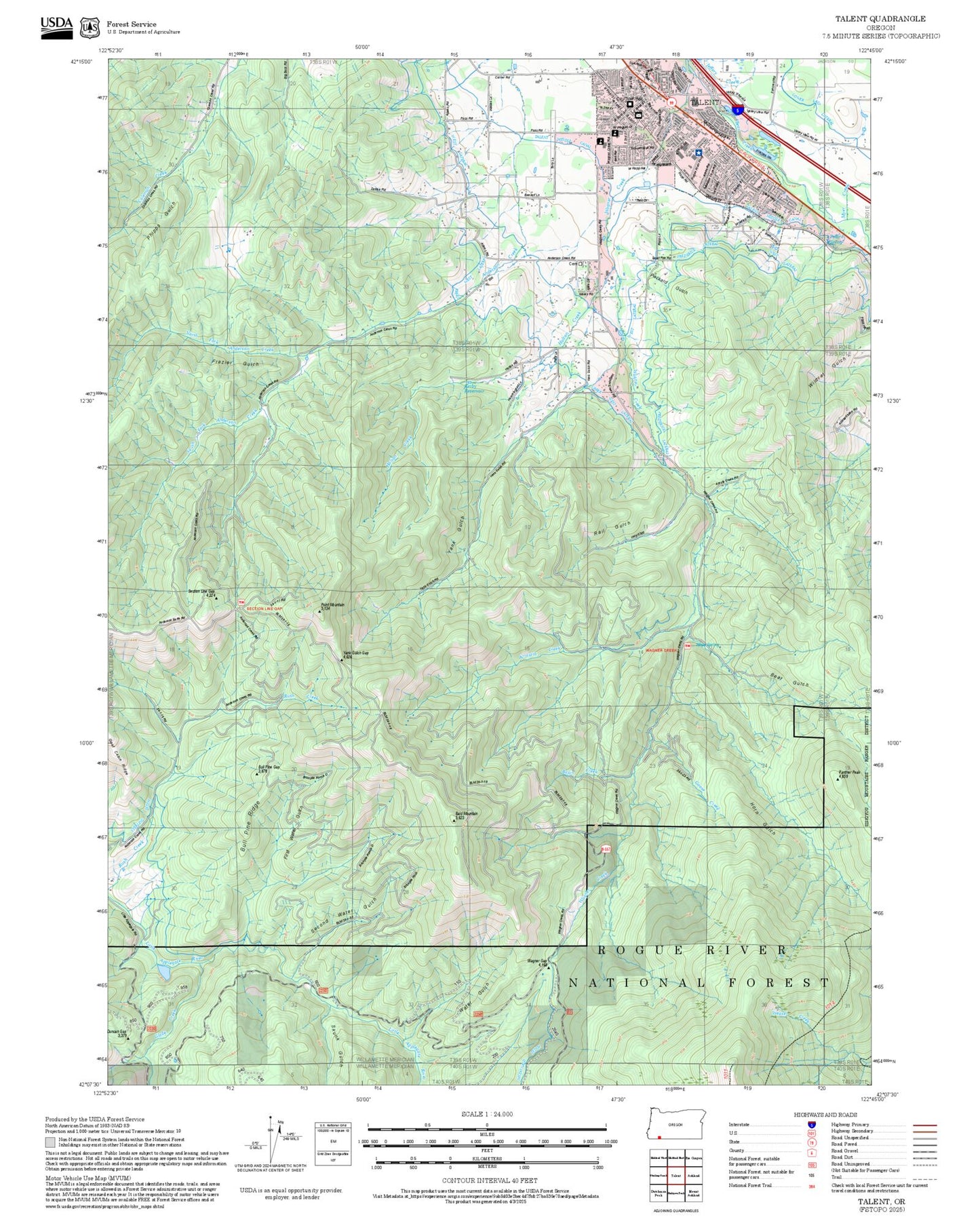 2025 Forest Service Topo Map of Talent Oregon
