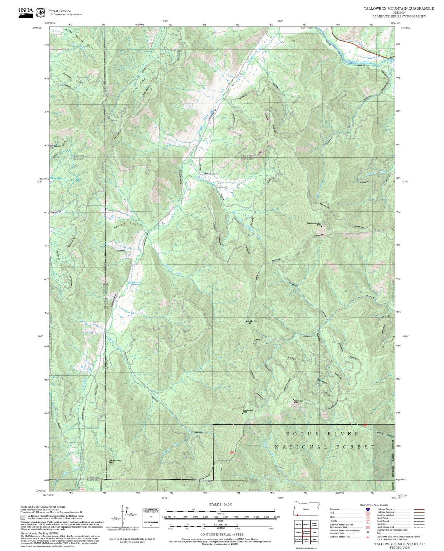 2025 Forest Service Topo Map of Tallowbox Mountain Oregon