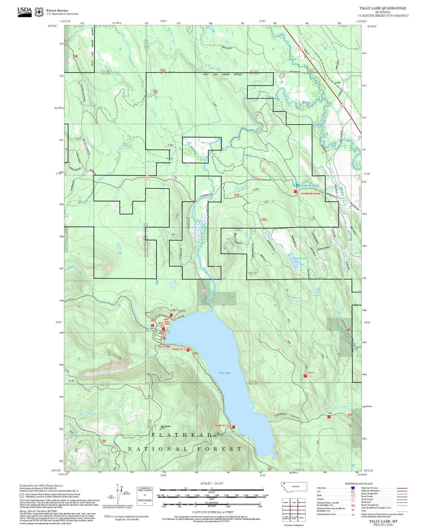 2025 Forest Service Topo Map of Tally Lake Montana