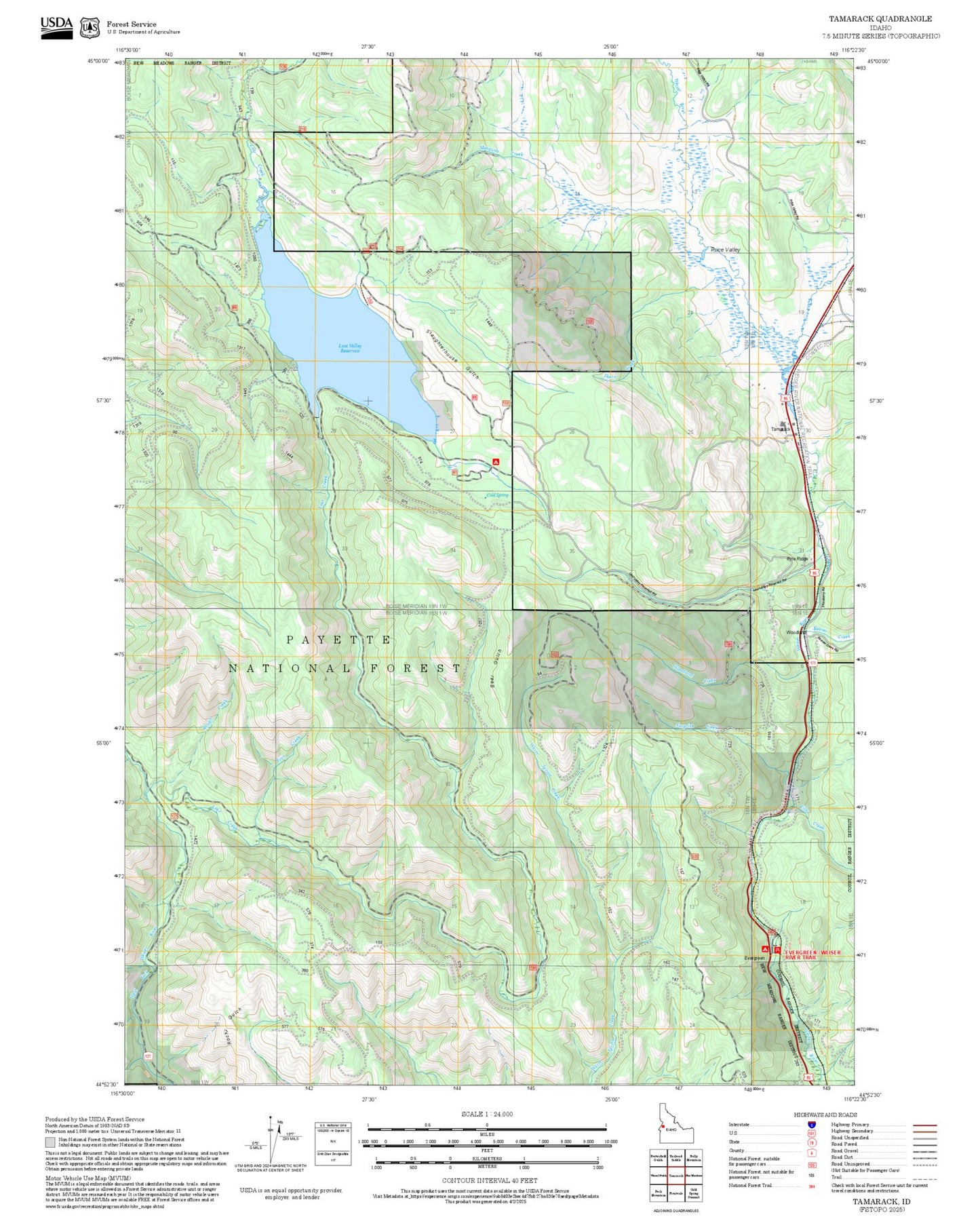 2025 Forest Service Topo Map of Tamarack Idaho