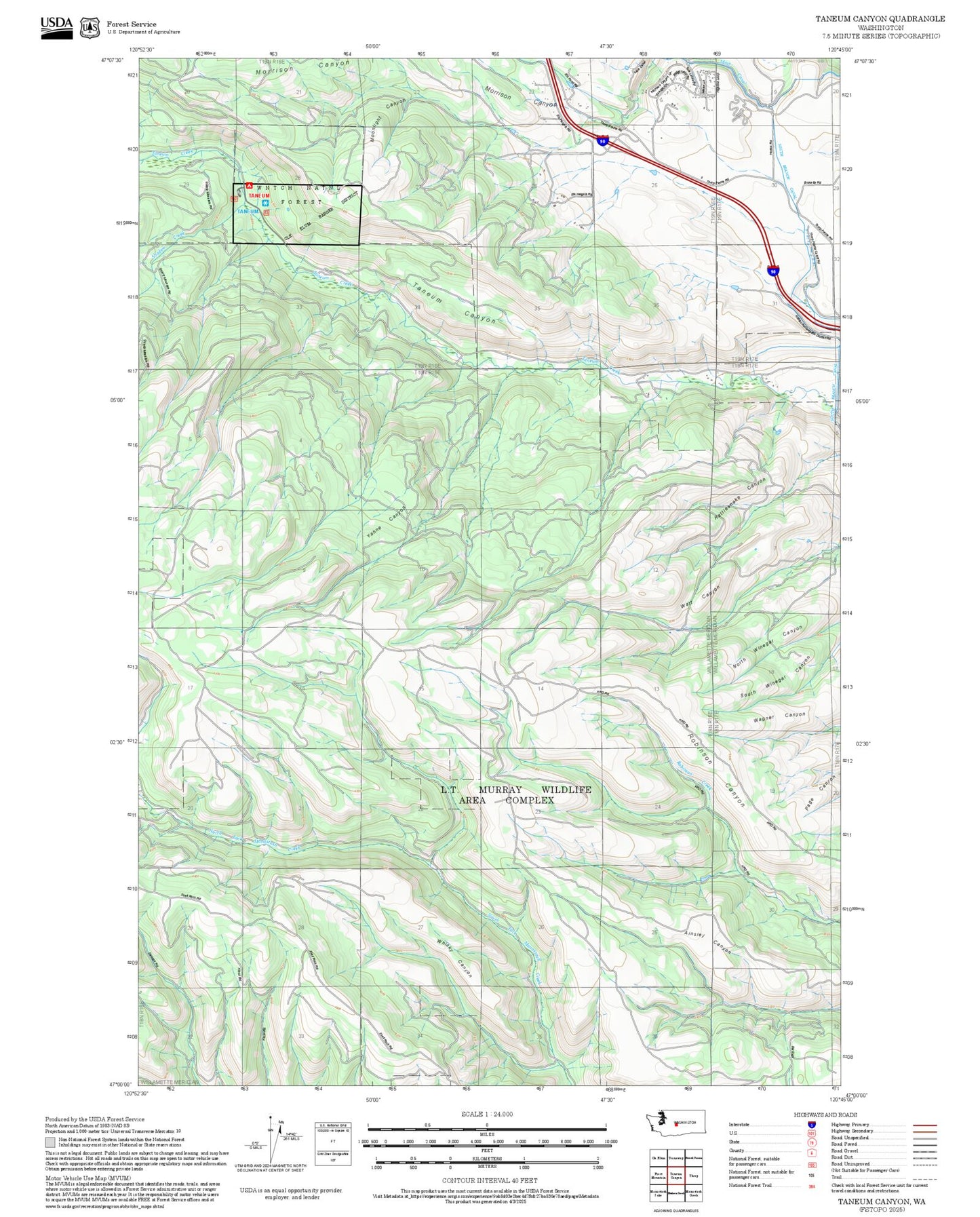 2025 Forest Service Topo Map of Taneum Canyon Washington