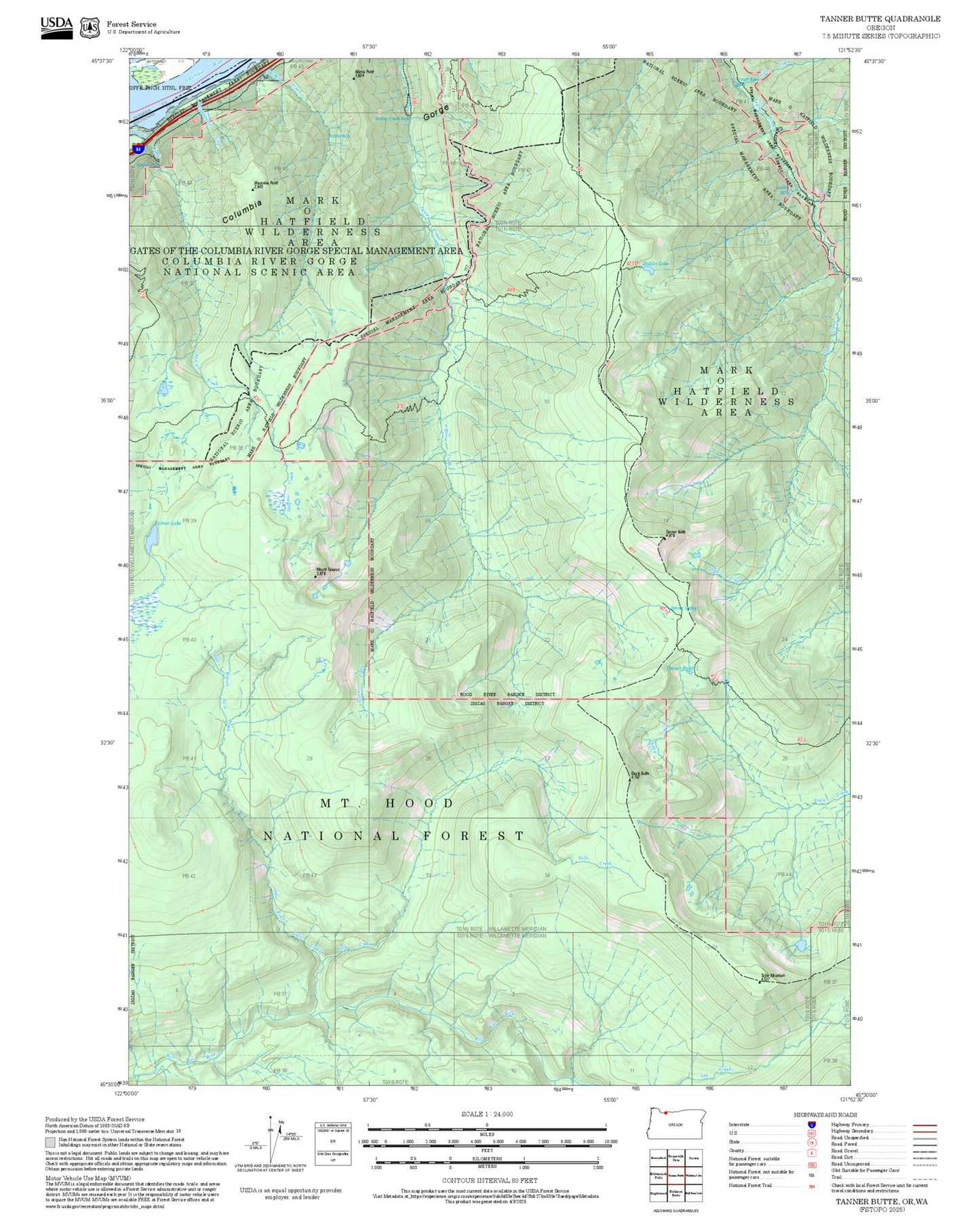 2025 Forest Service Topo Map of Tanner Butte Oregon