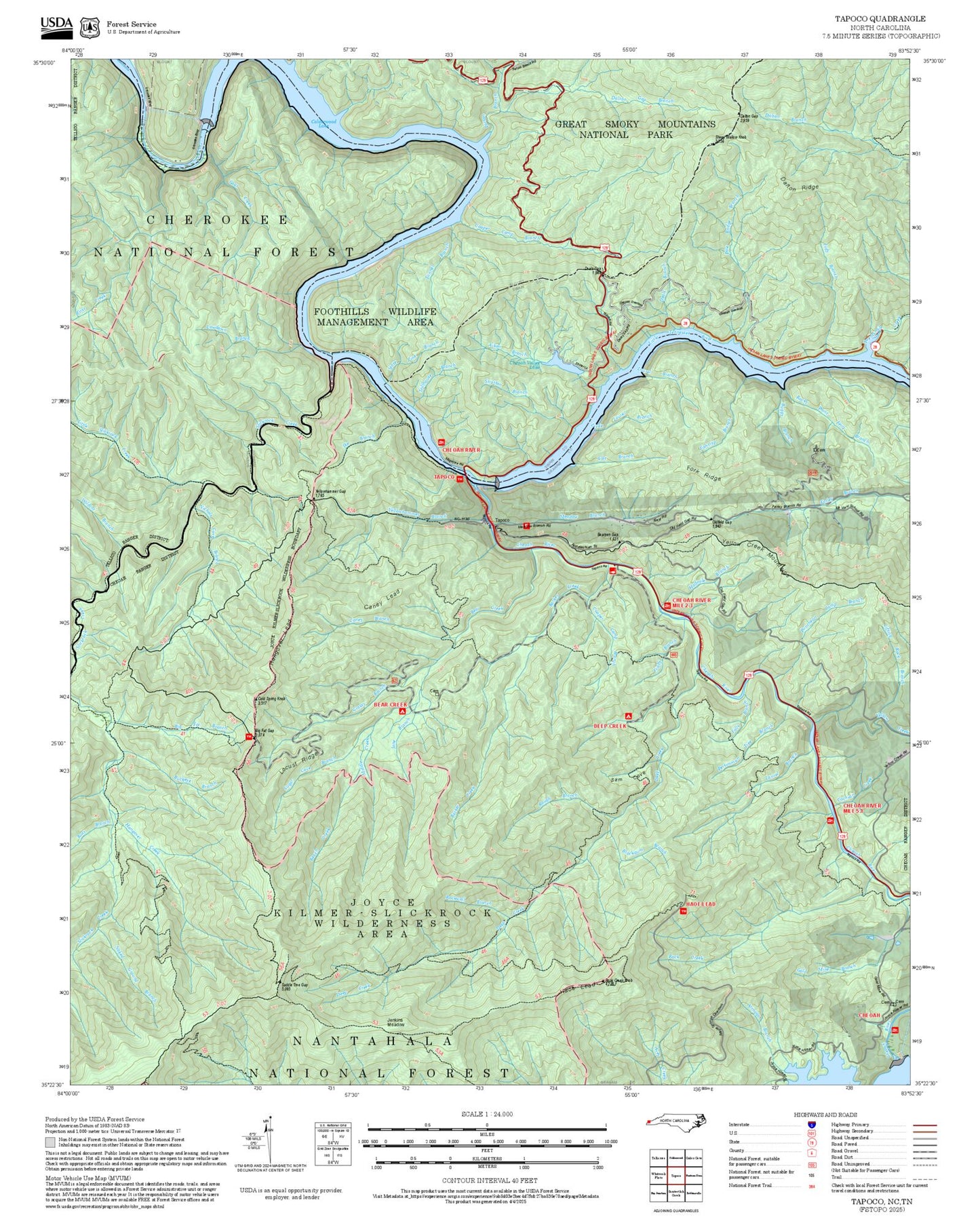 2025 Forest Service Topo Map of Tapoco North Carolina