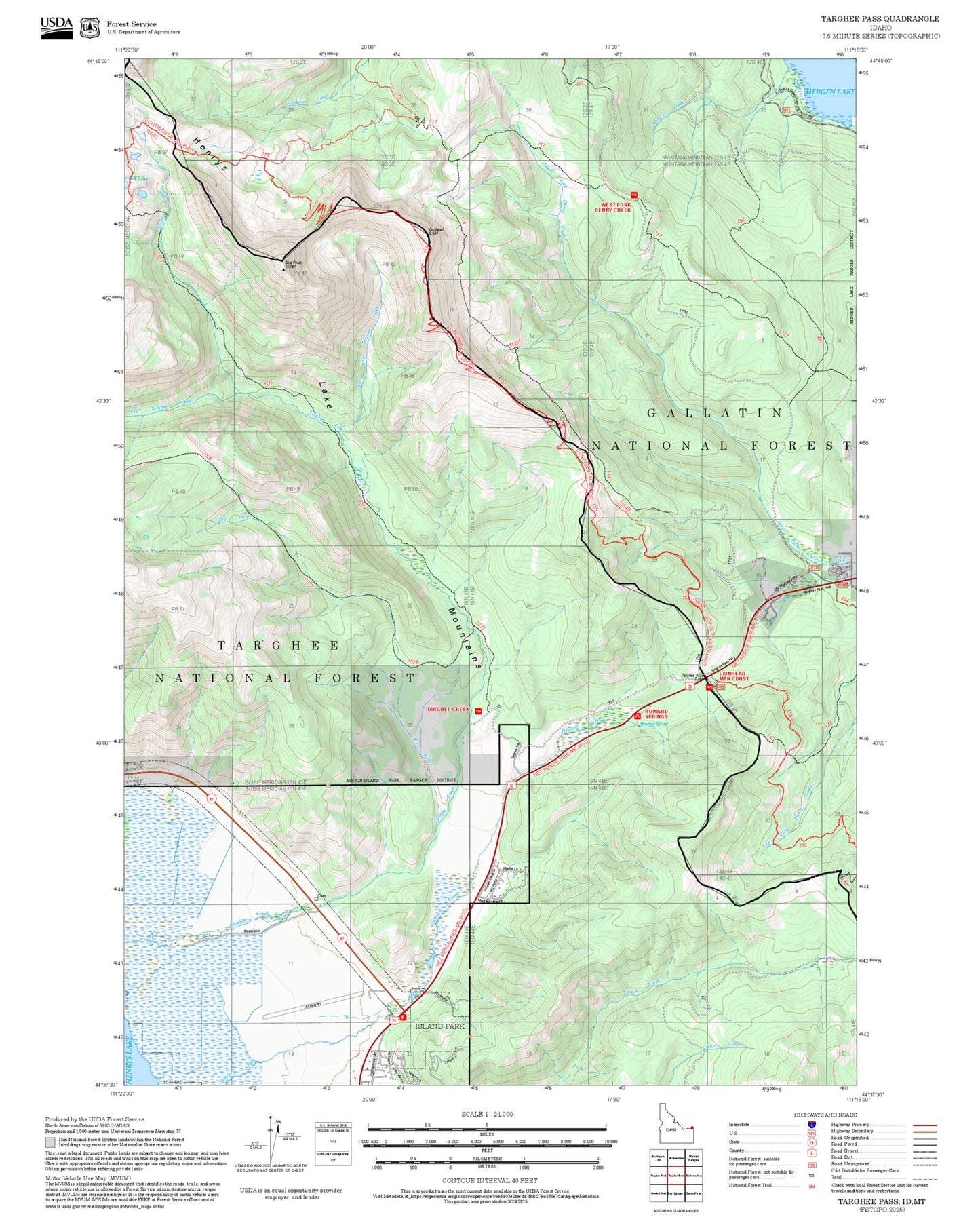2025 Forest Service Topo Map of Targhee Pass Idaho