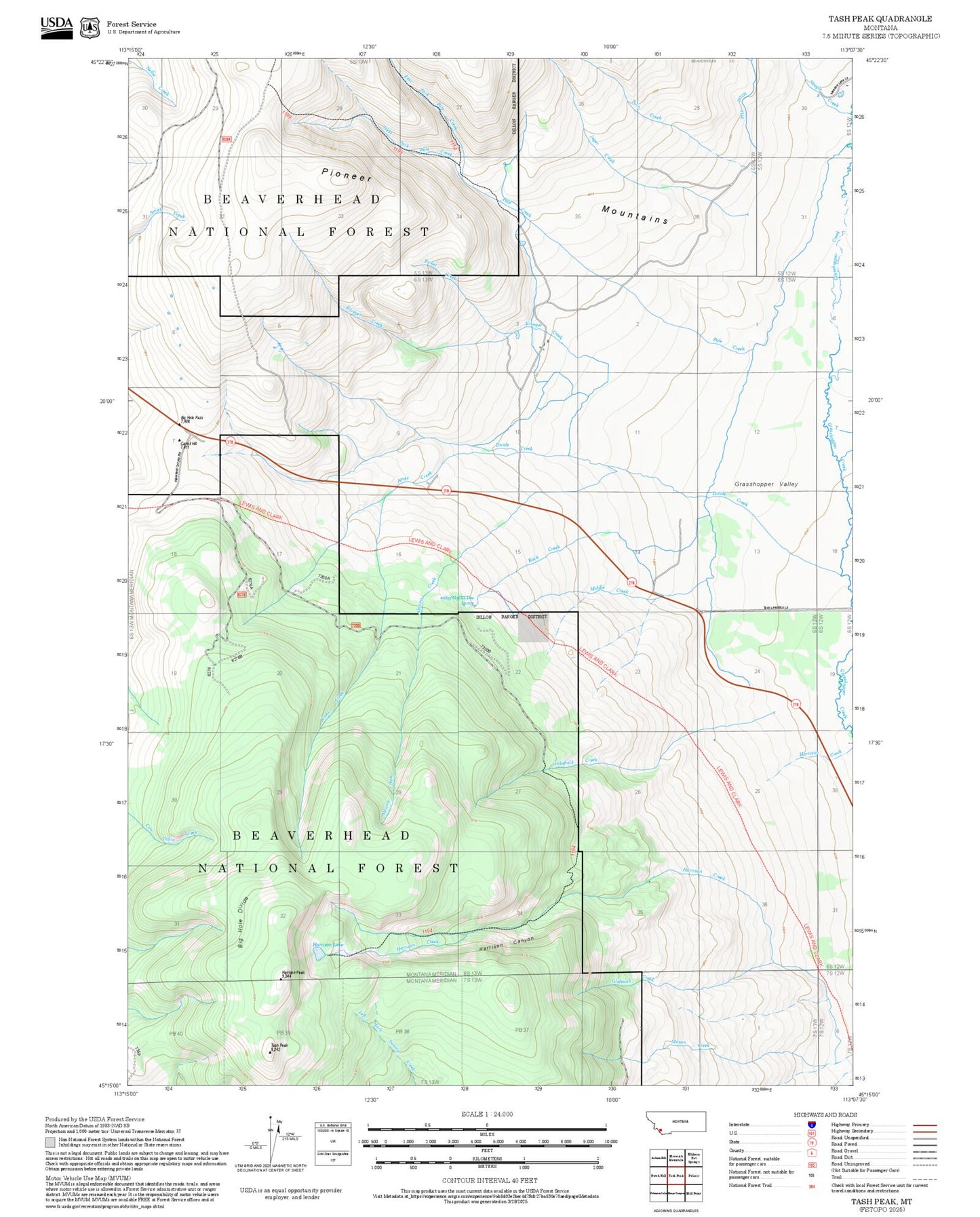 2025 Forest Service Topo Map of Tash Peak Montana