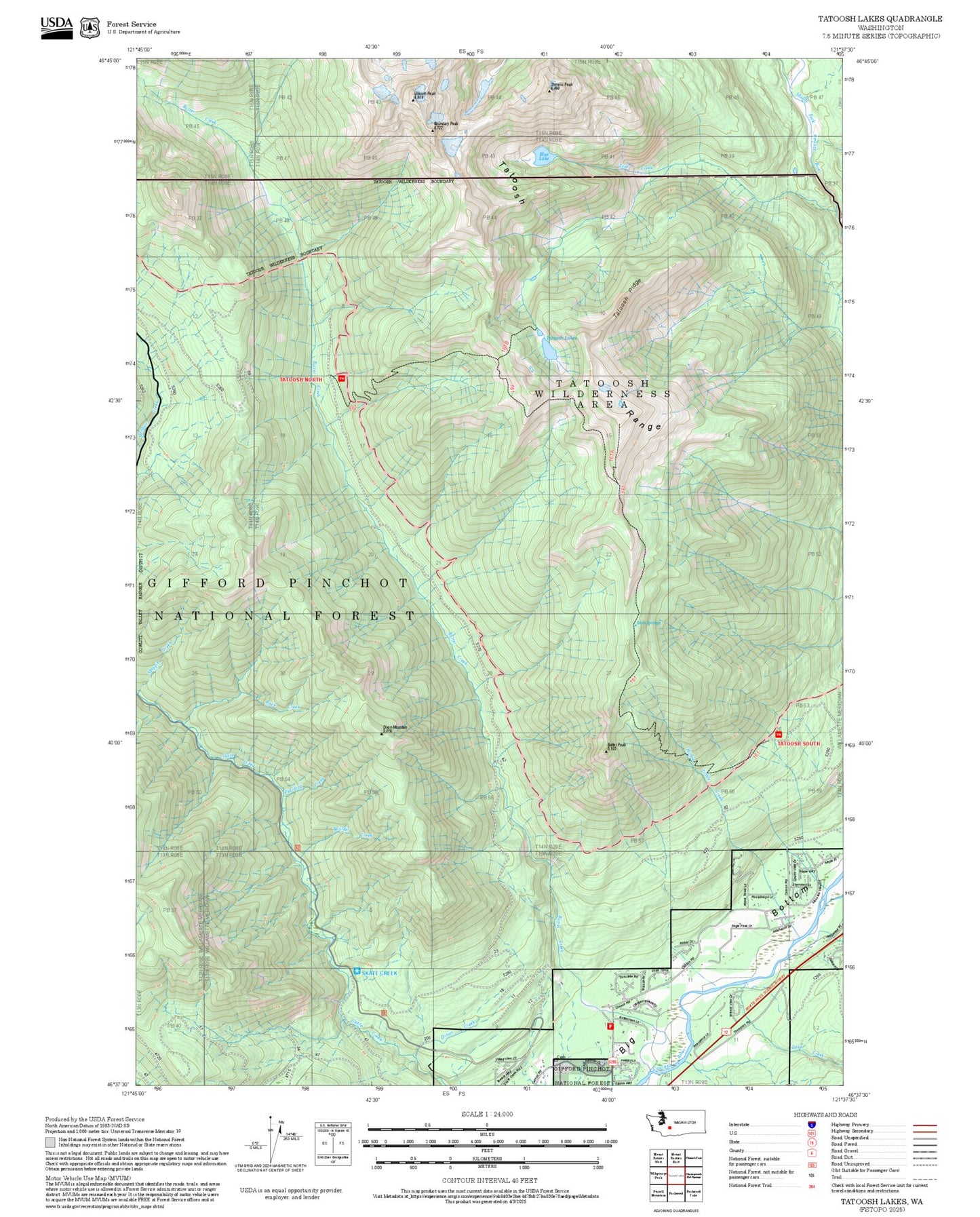 2025 Forest Service Topo Map of Tatoosh Lakes Washington