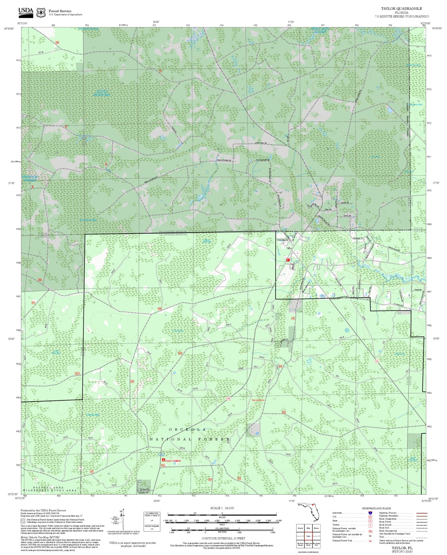 2025 Forest Service Topo Map of Taylor Florida