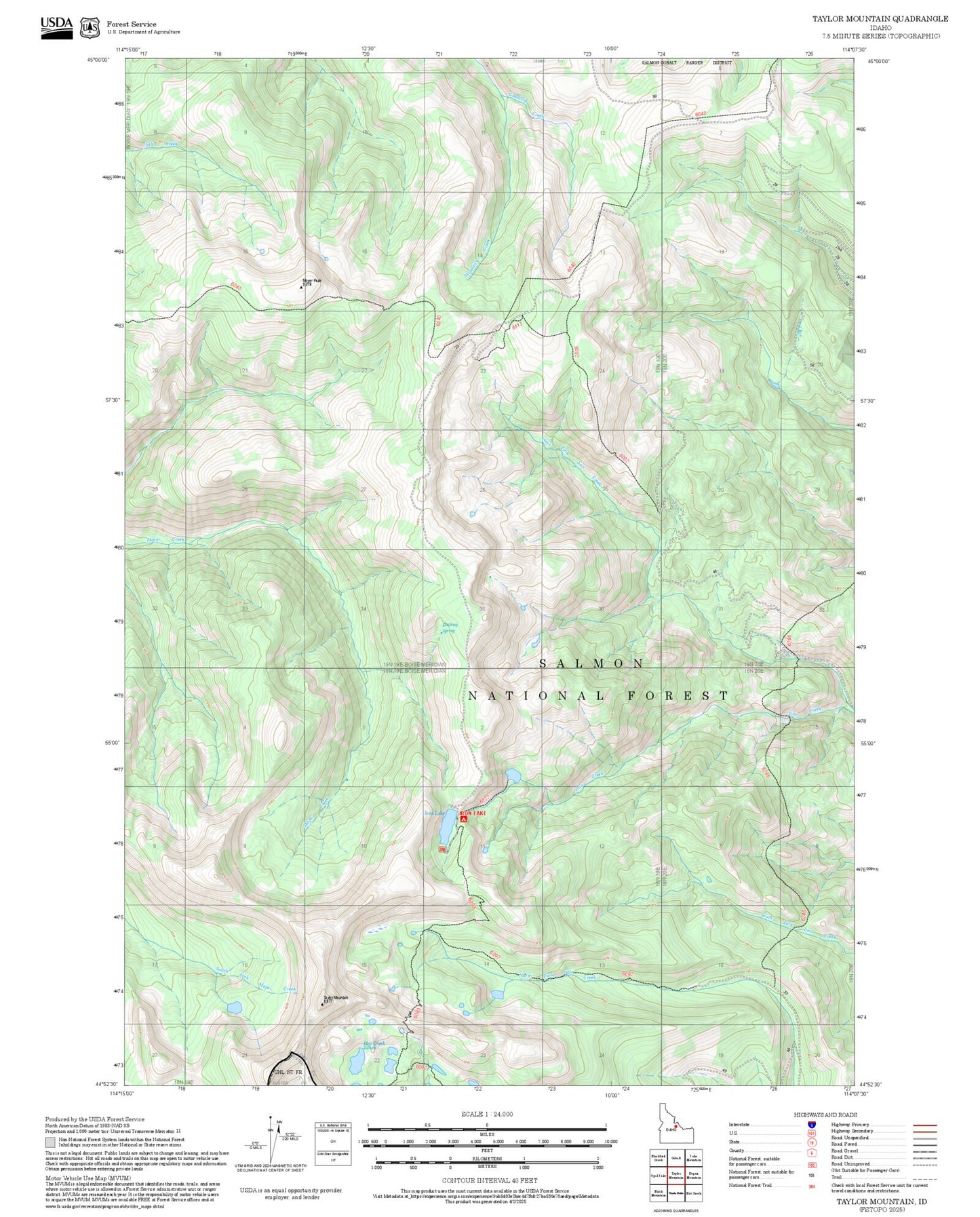 2025 Forest Service Topo Map of Taylor Mountain Idaho