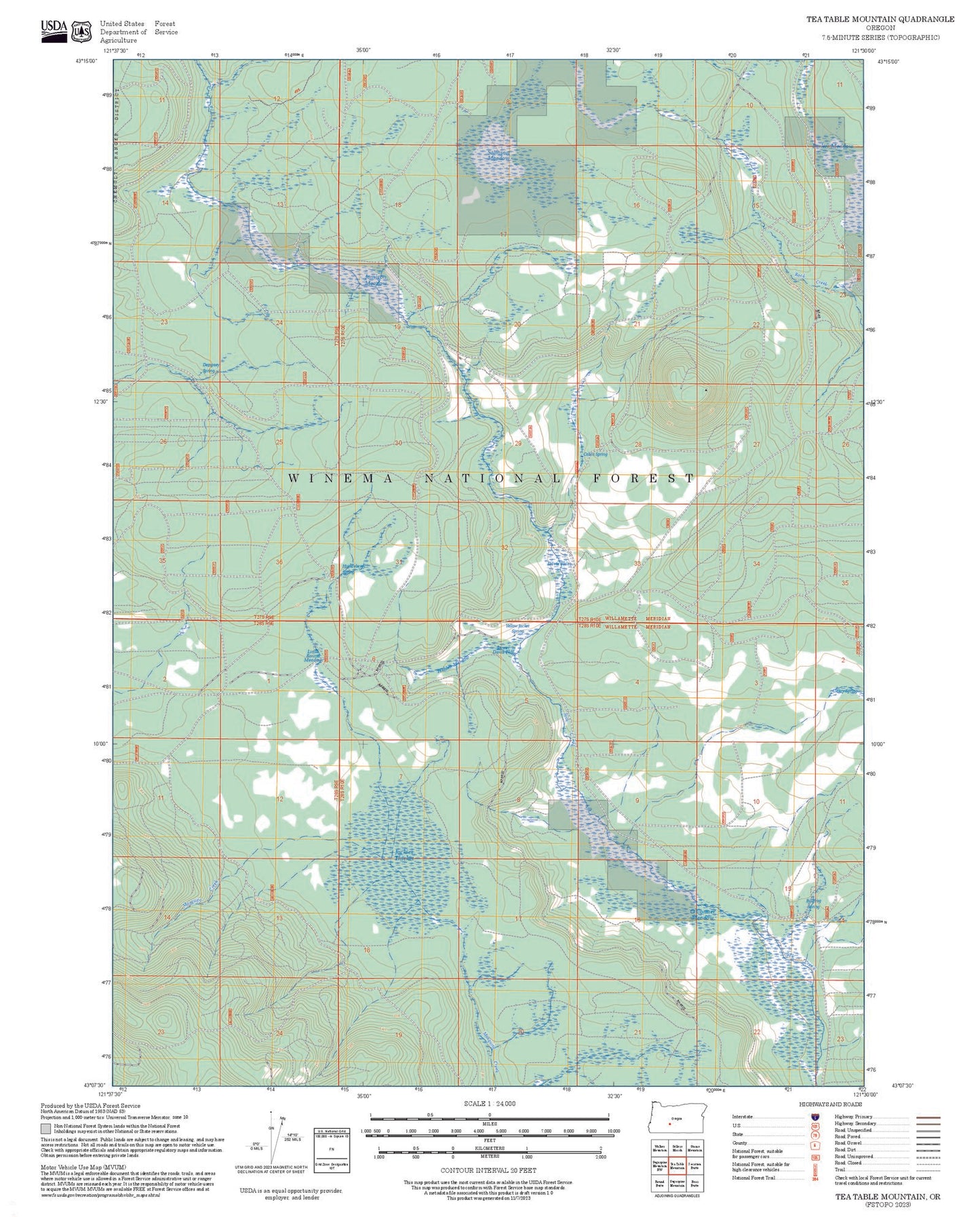2025 Forest Service Topo Map of Tea Table Mountain Oregon
