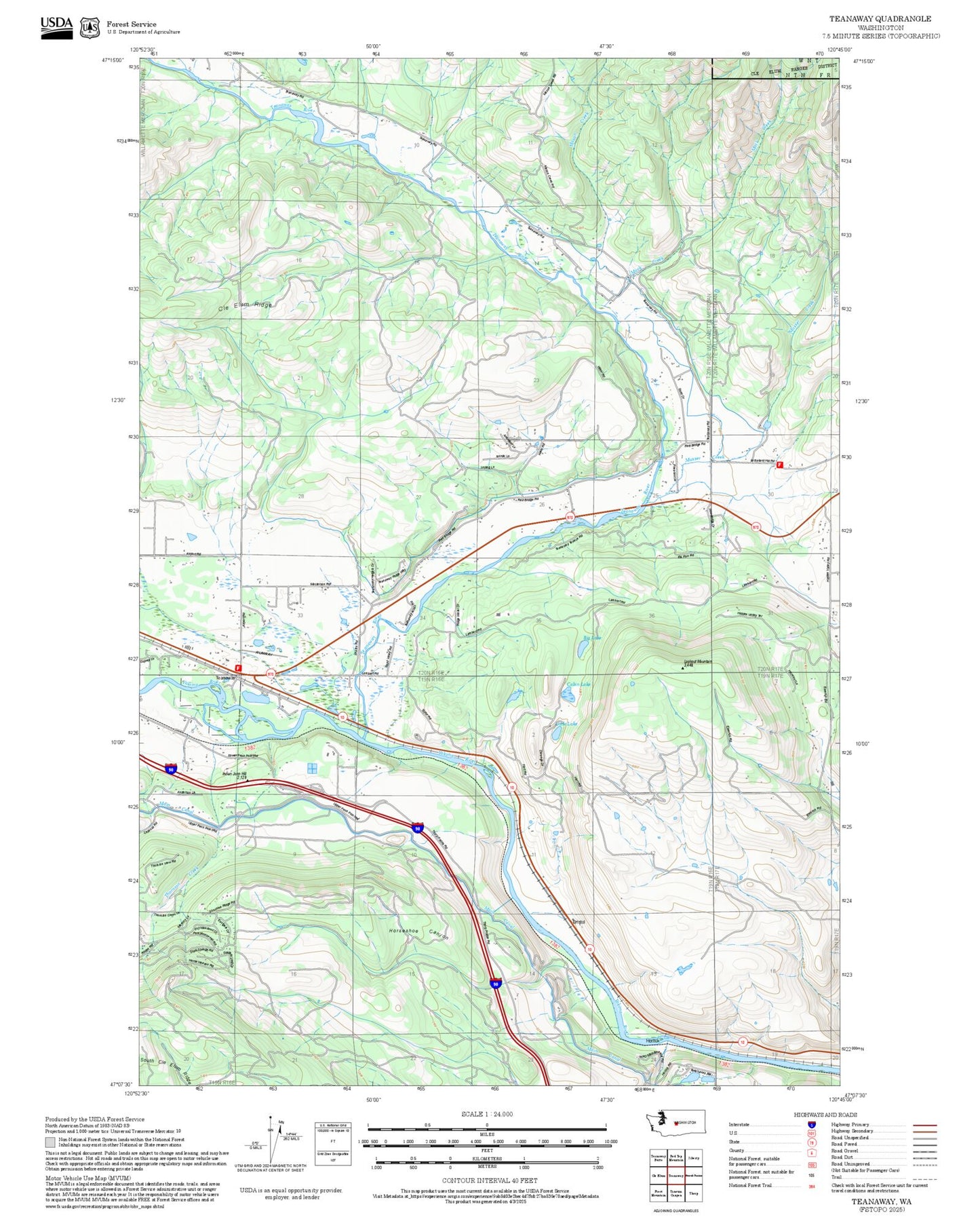 2025 Forest Service Topo Map of Teanaway Washington