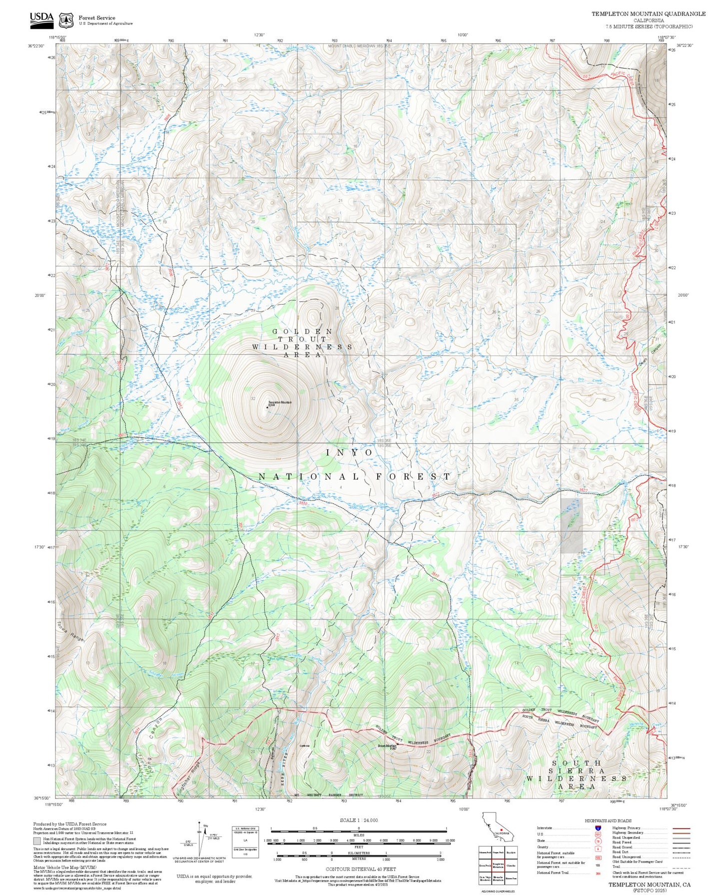 2025 Forest Service Topo Map of Templeton Mountain California