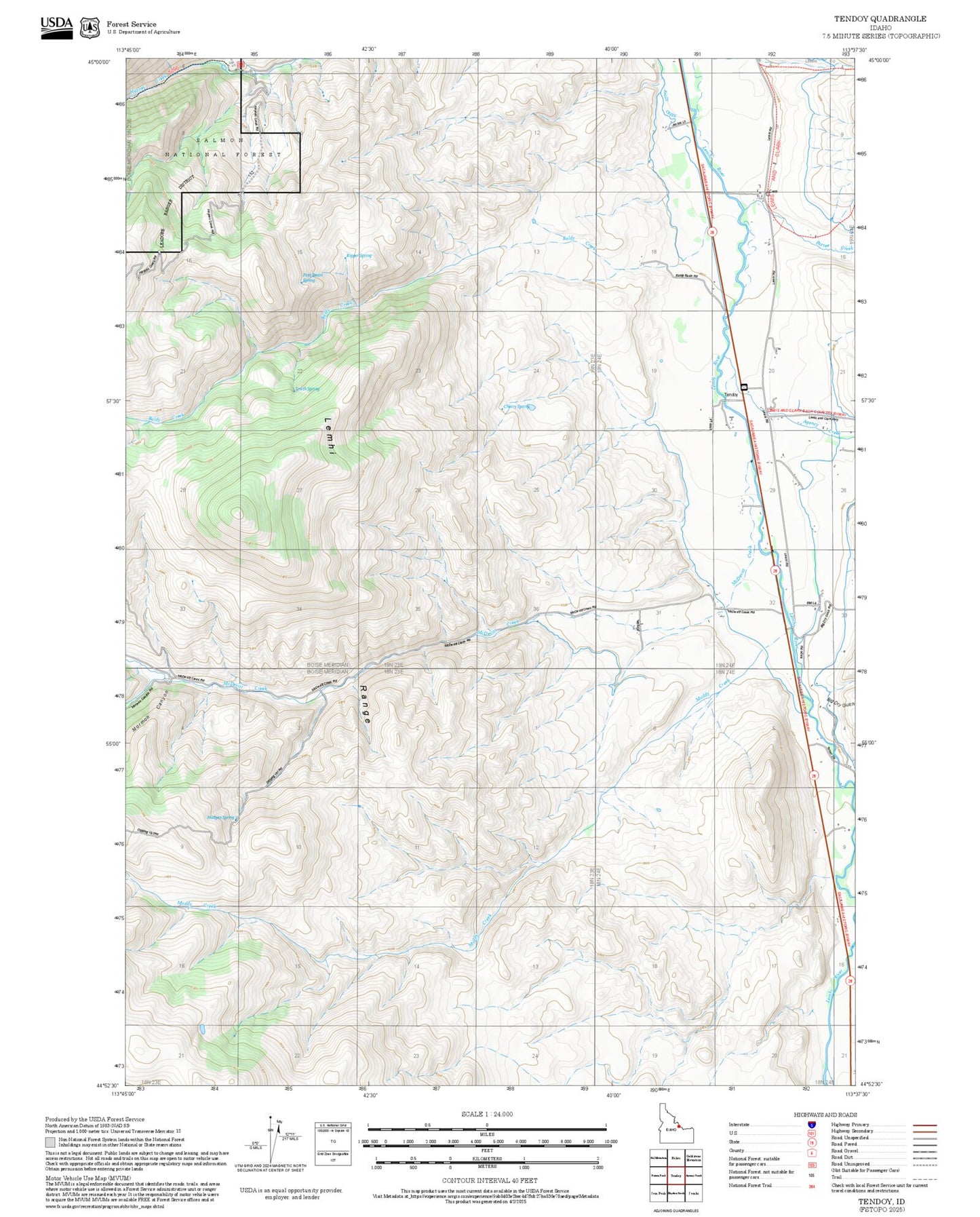 2025 Forest Service Topo Map of Tendoy Idaho