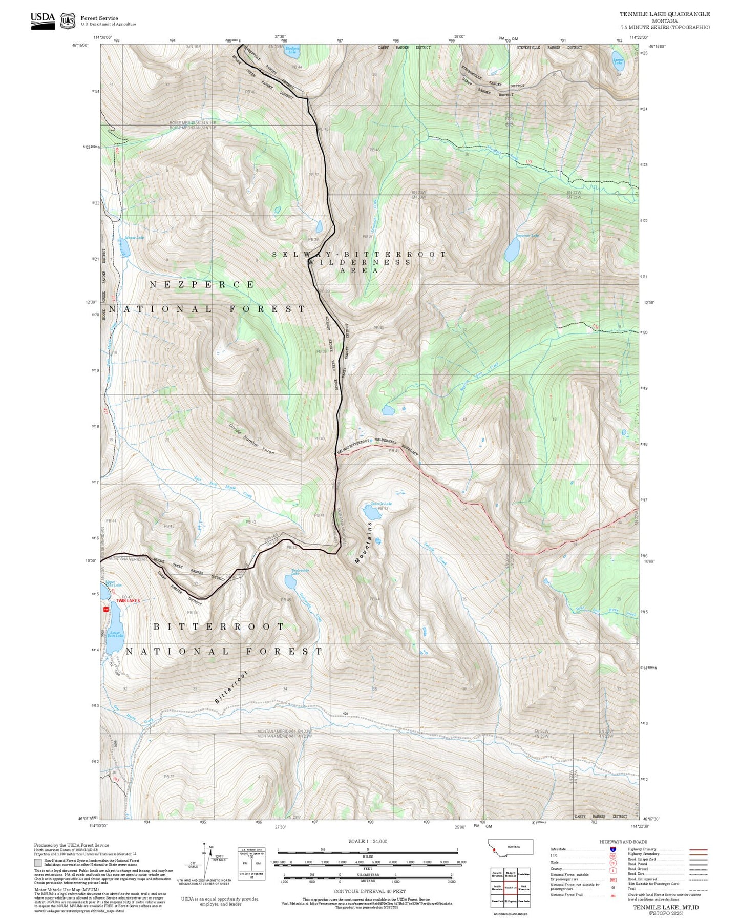 2025 Forest Service Topo Map of Tenmile Lake Montana