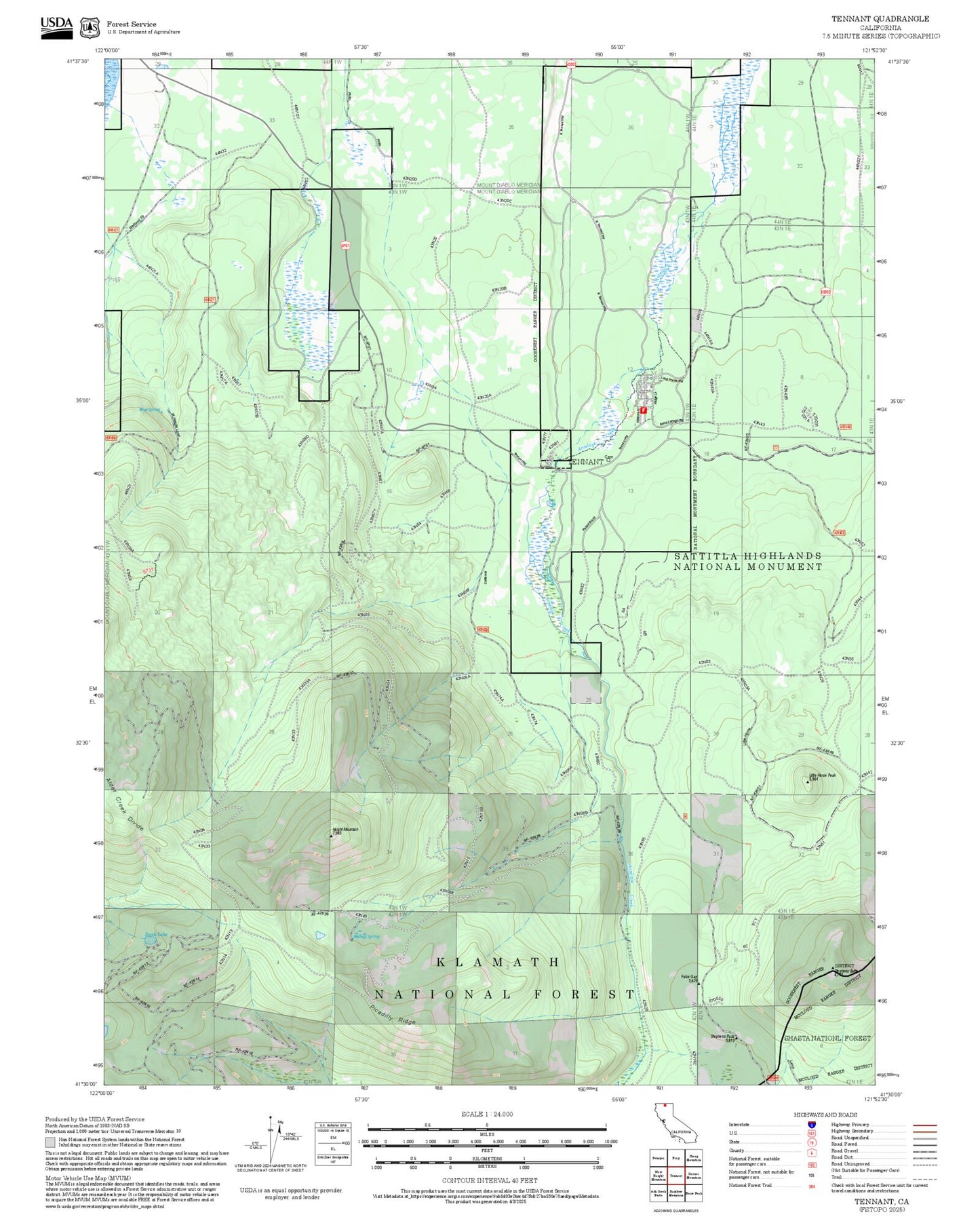 2025 Forest Service Topo Map of Tennant California