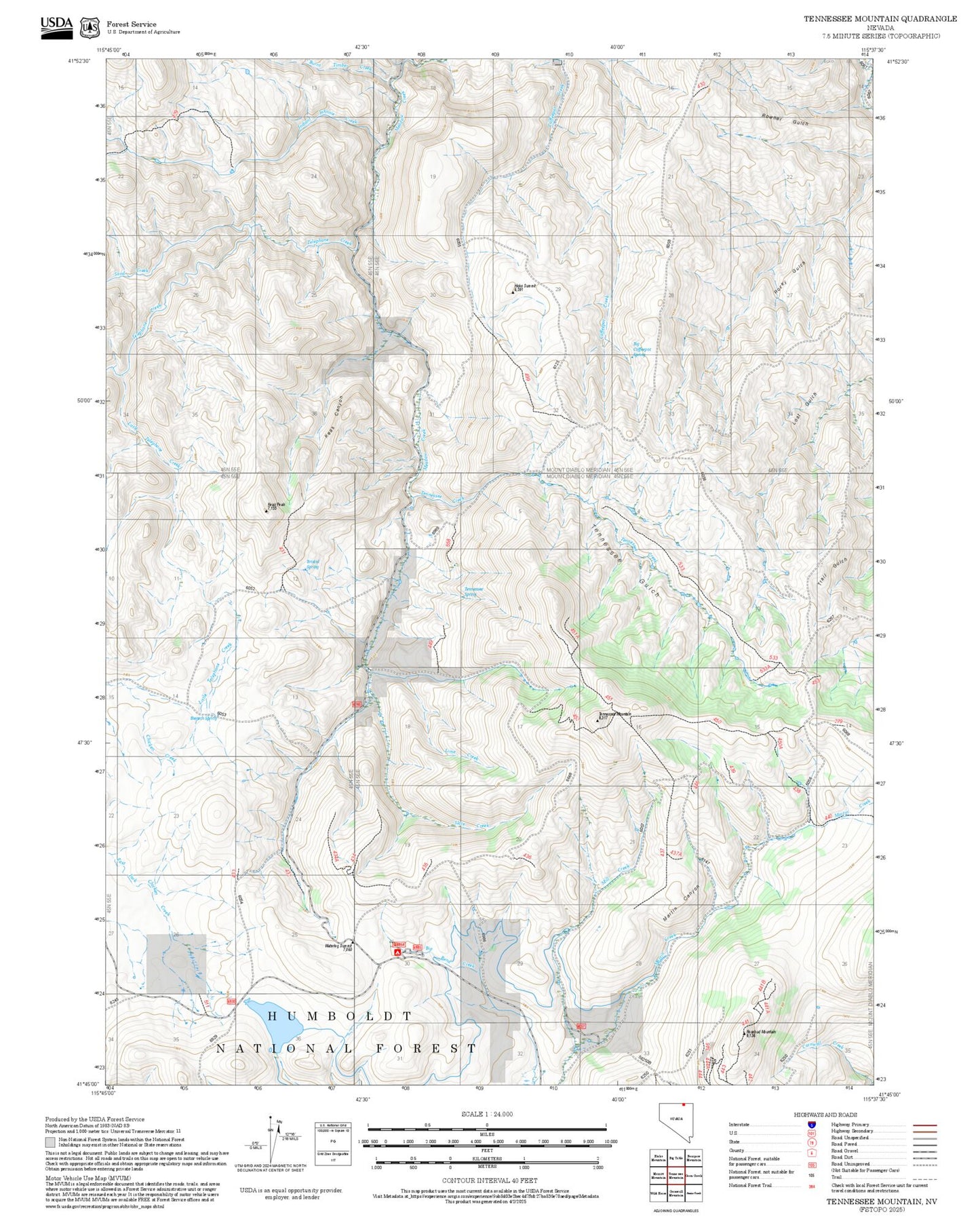 2025 Forest Service Topo Map of Tennessee Mountain Nevada