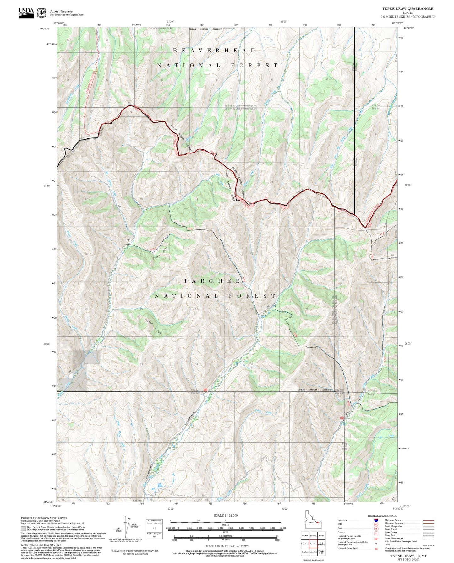 2025 Forest Service Topo Map of Tepee Draw Idaho