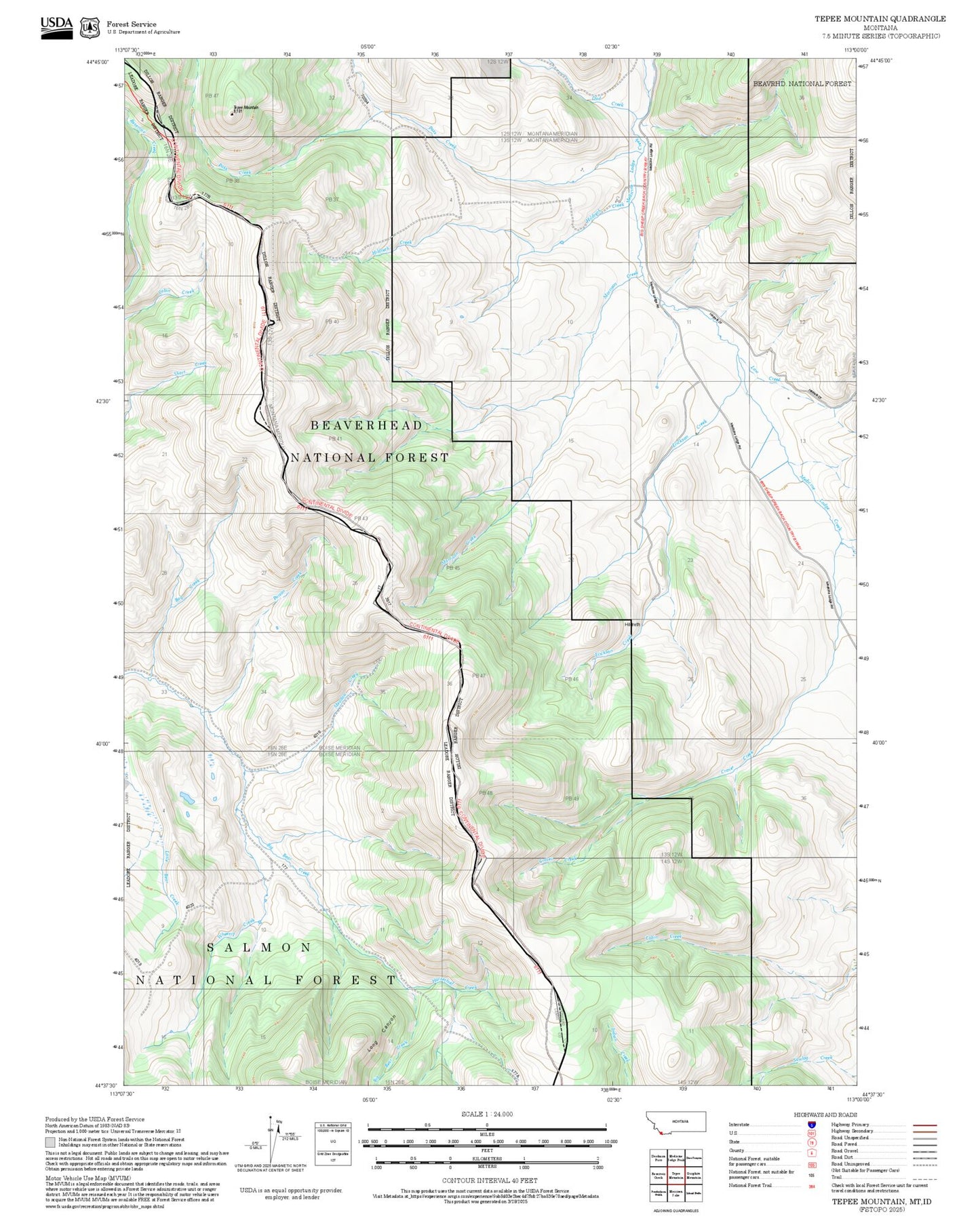 2025 Forest Service Topo Map of Tepee Mountain Montana